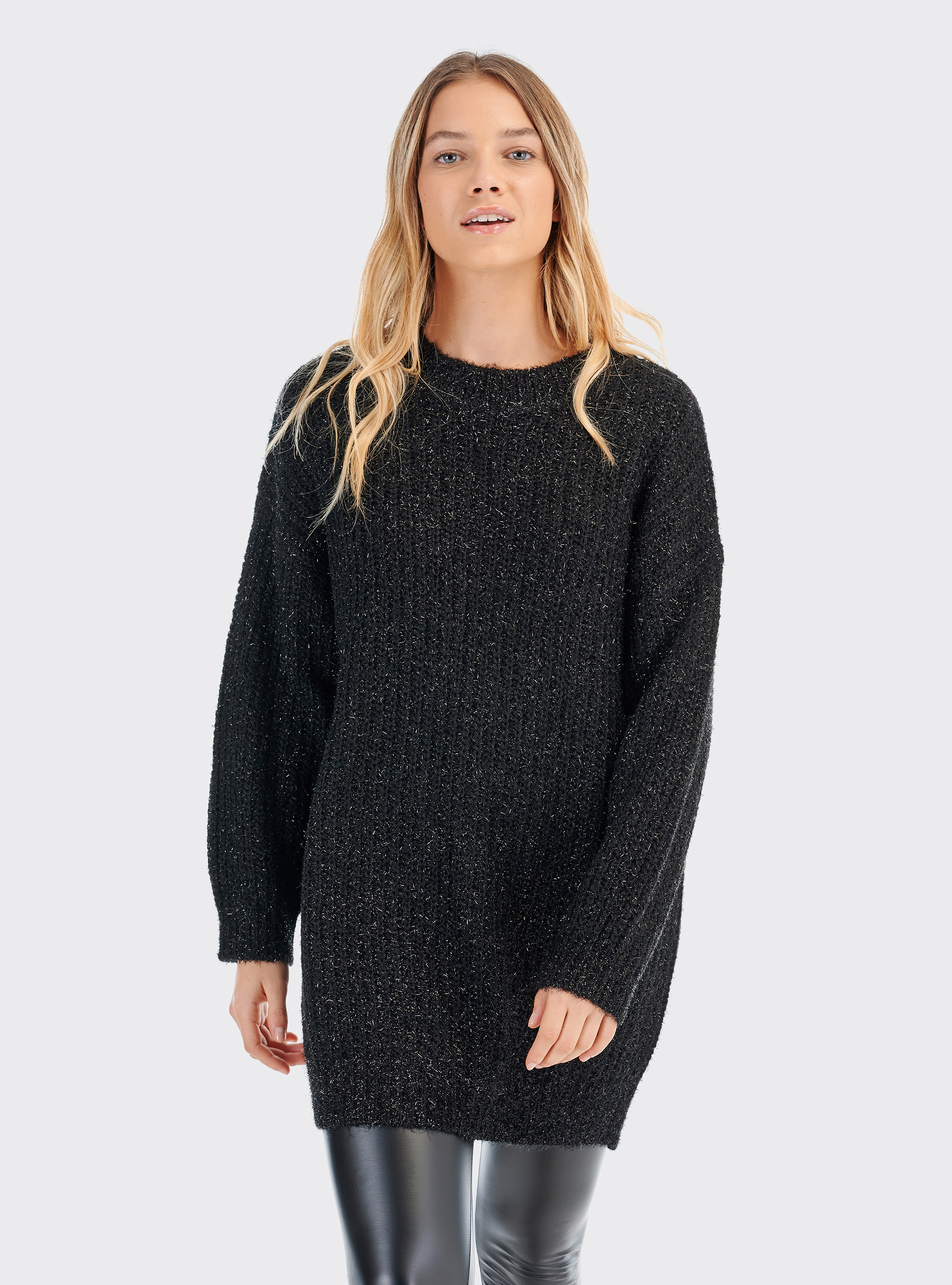 Pullover con filo lurex comfort fit, NERO