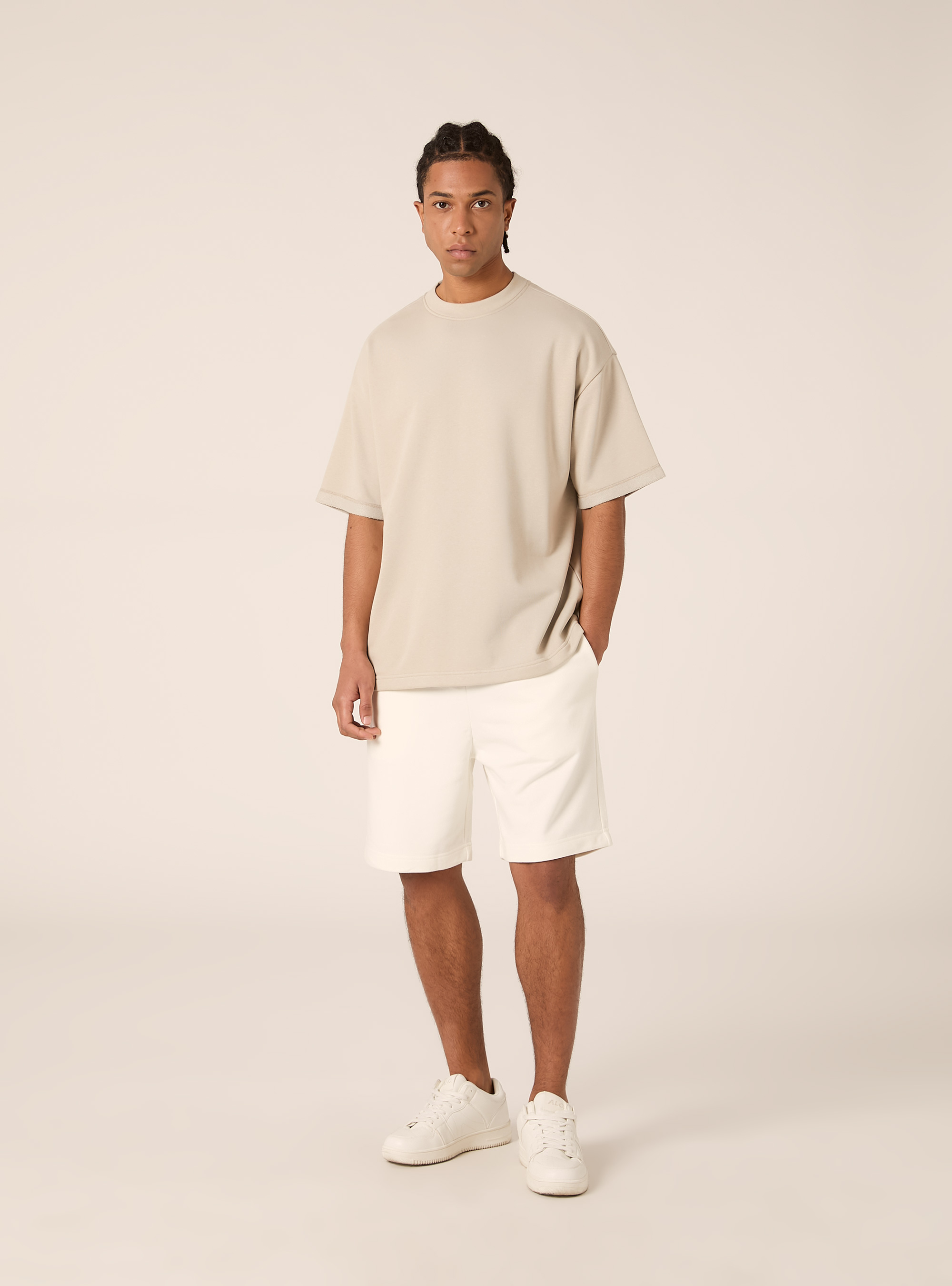 Bermuda  basico in felpa, WH2 WHITE