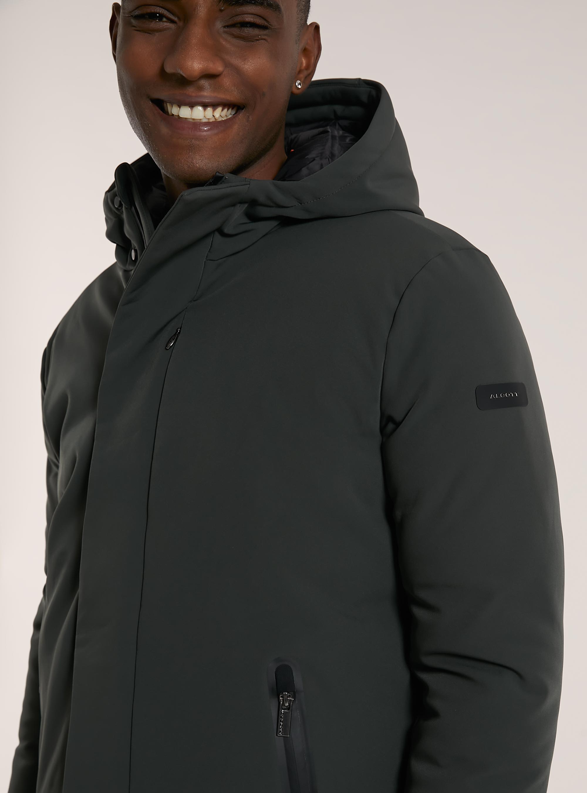 Long technical jacket with recycled padding, KY1 KAKY DARK