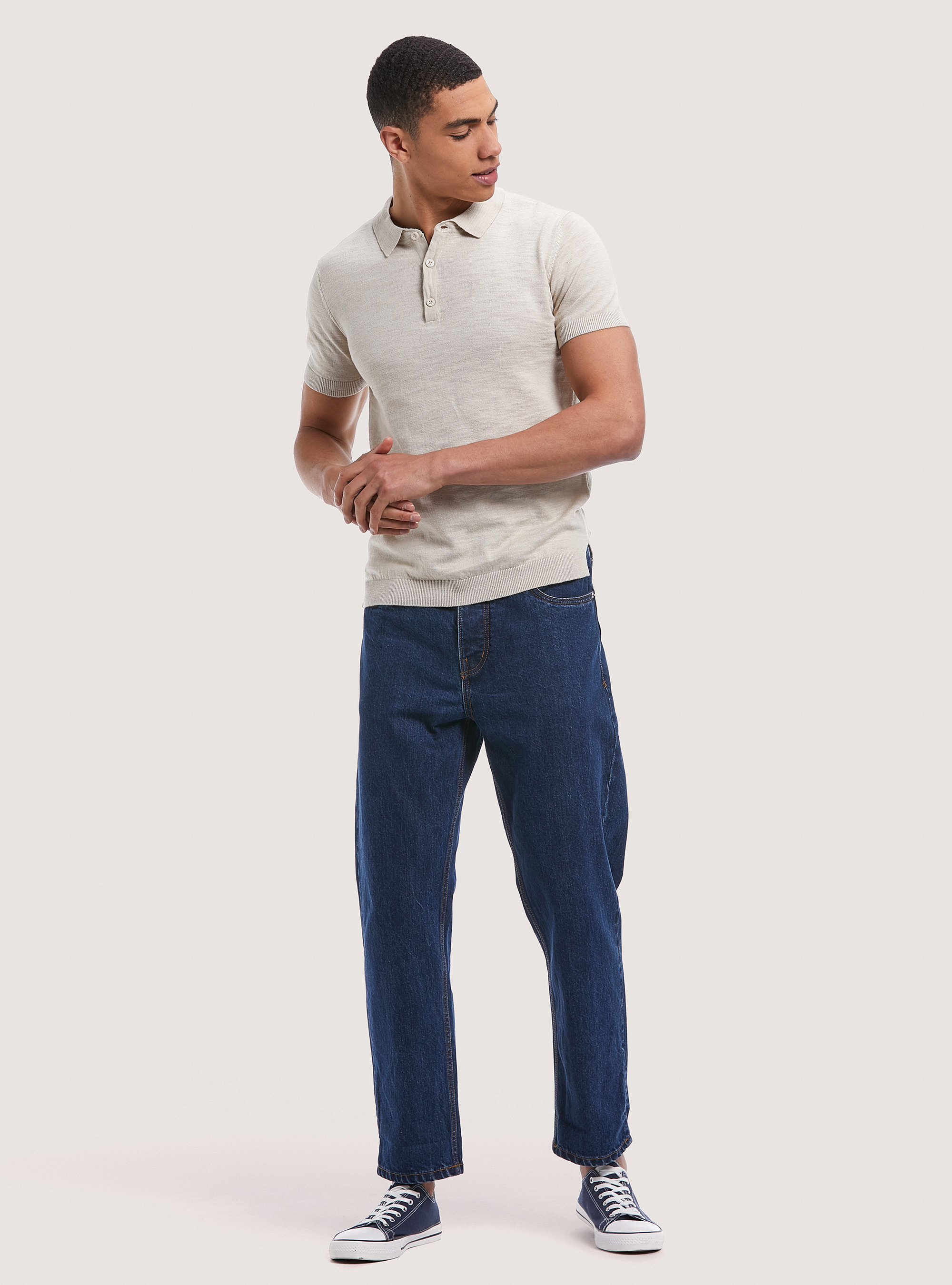 Solid colour polo pullover, C1150 SAND