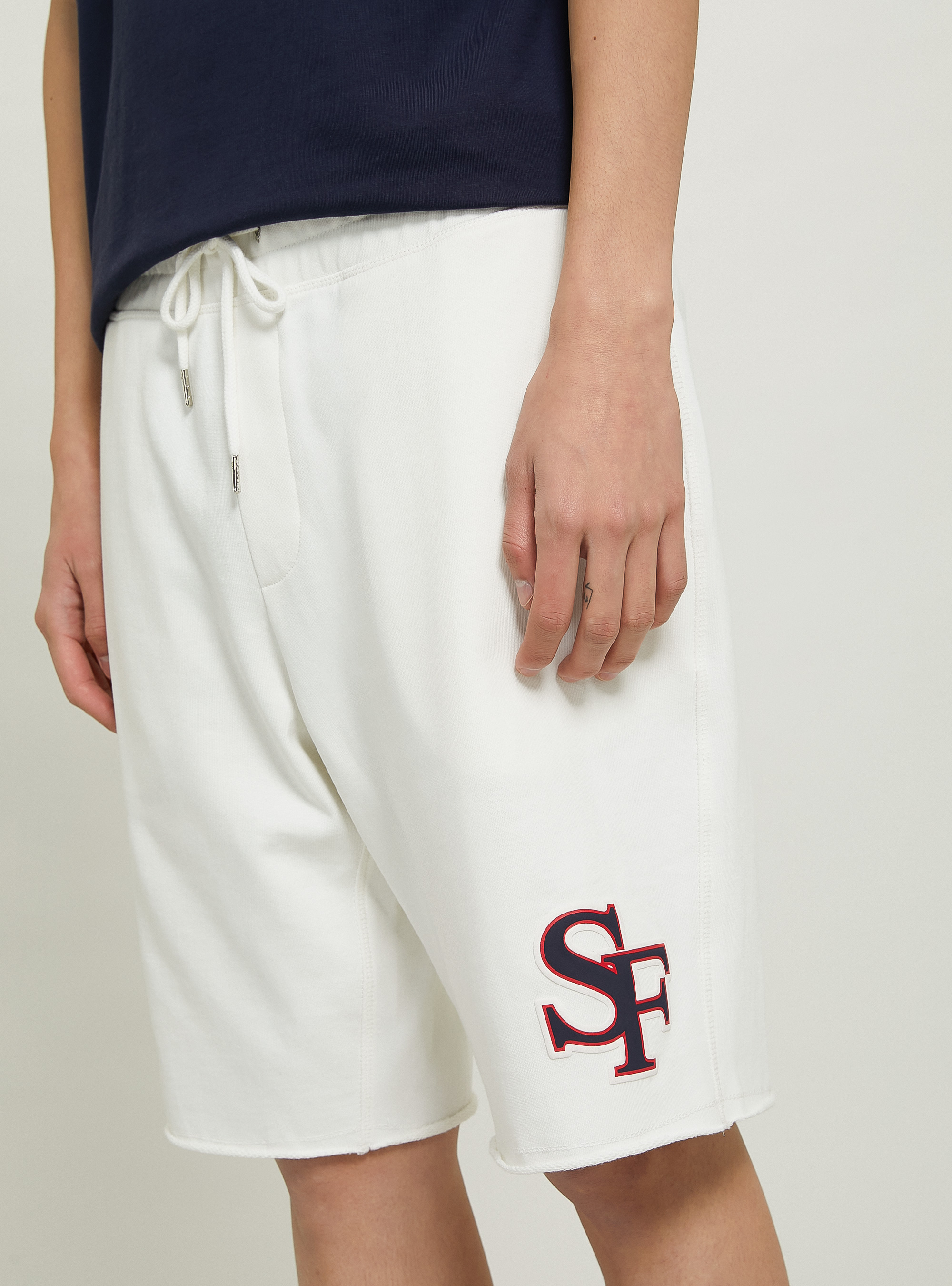 Plush jogger bermuda with patch, C0020 OFF WHITE