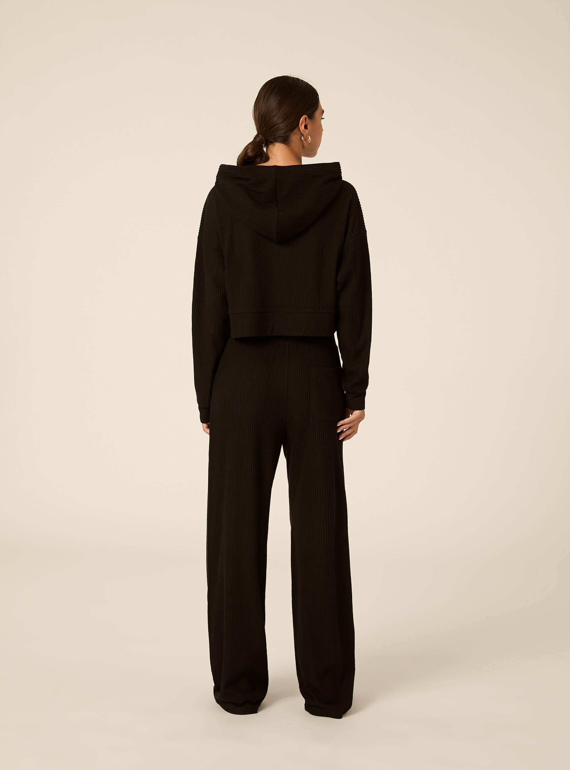 Jogger wide leg a coste, BK1 BLACK