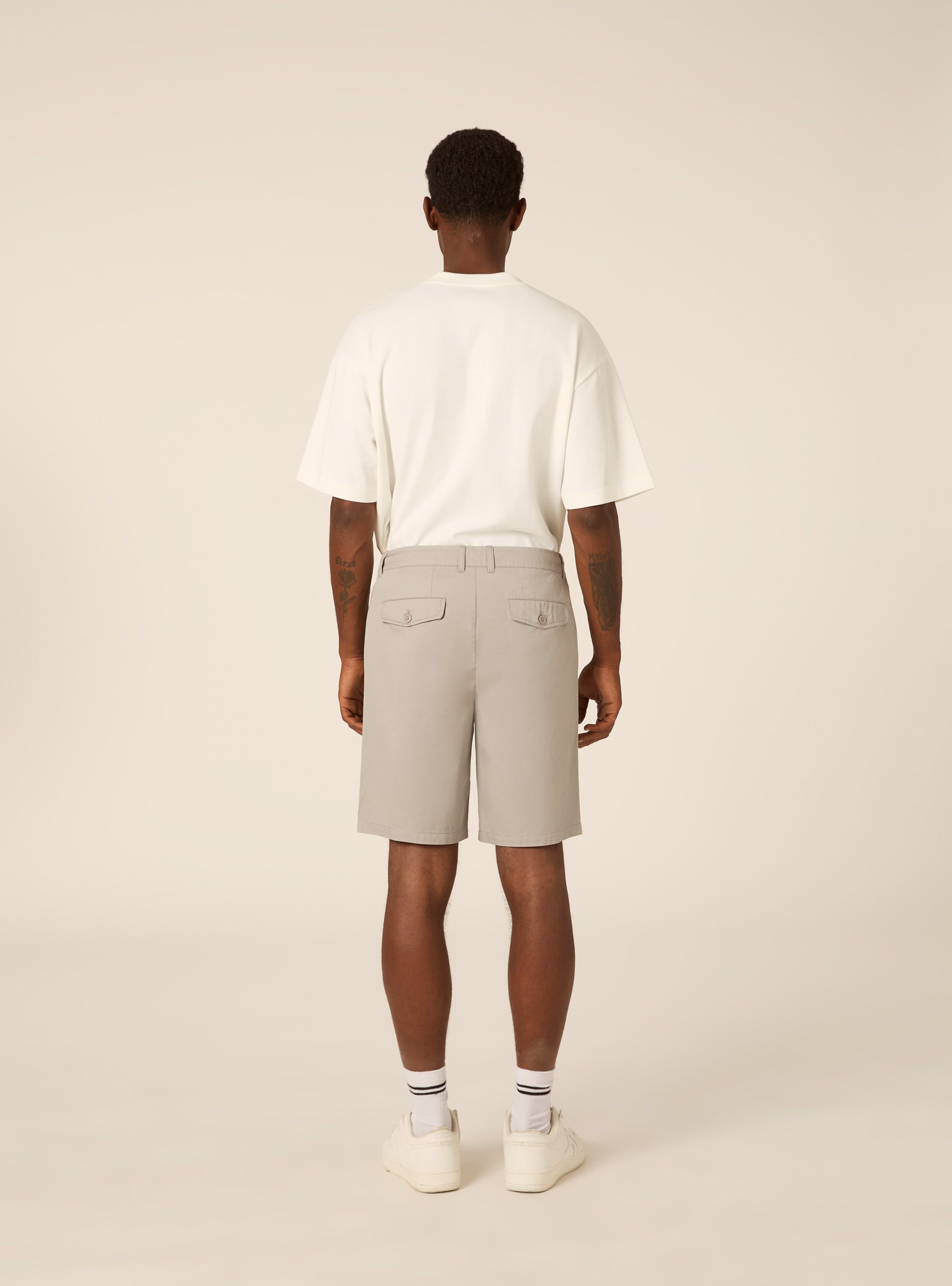 Regular Fit Pleated Chino Bermuda Shorts, GY3 GREY LIGHT