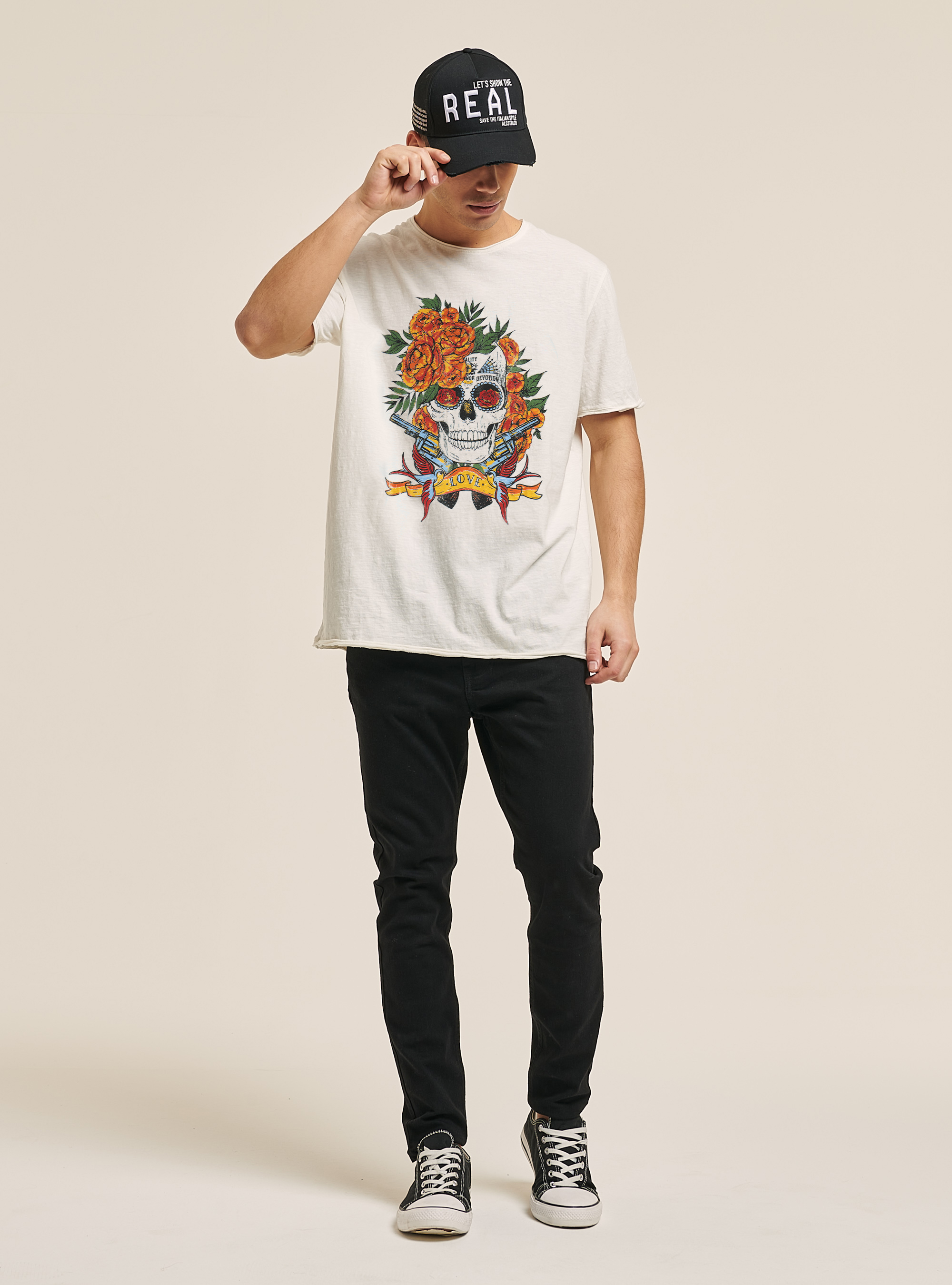 T-shirt avec imprim&eacute; tatouage, C008 OFF WHITE