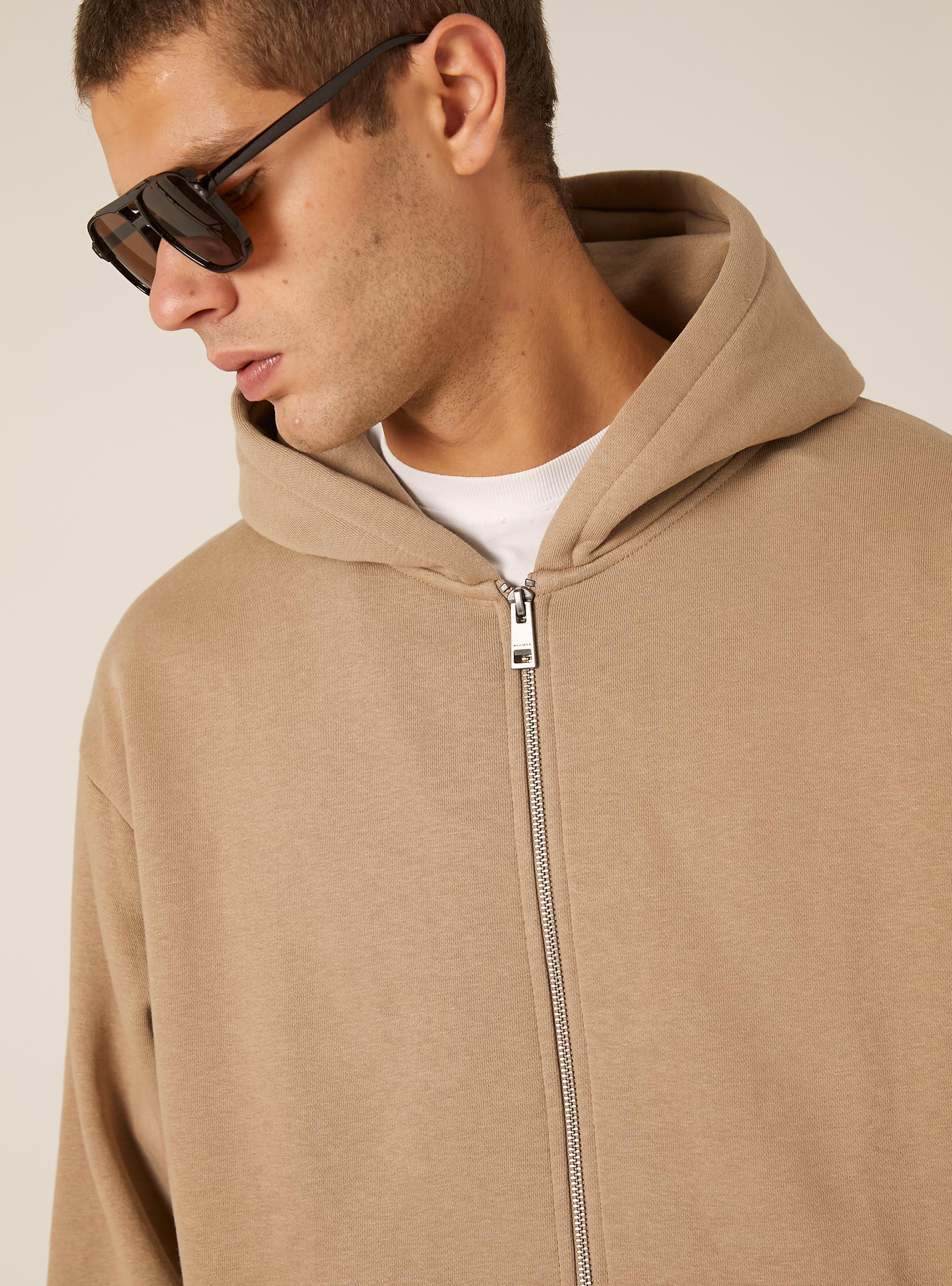 Boxy fit zip-up hoodie, BG1 BEIGE DARK