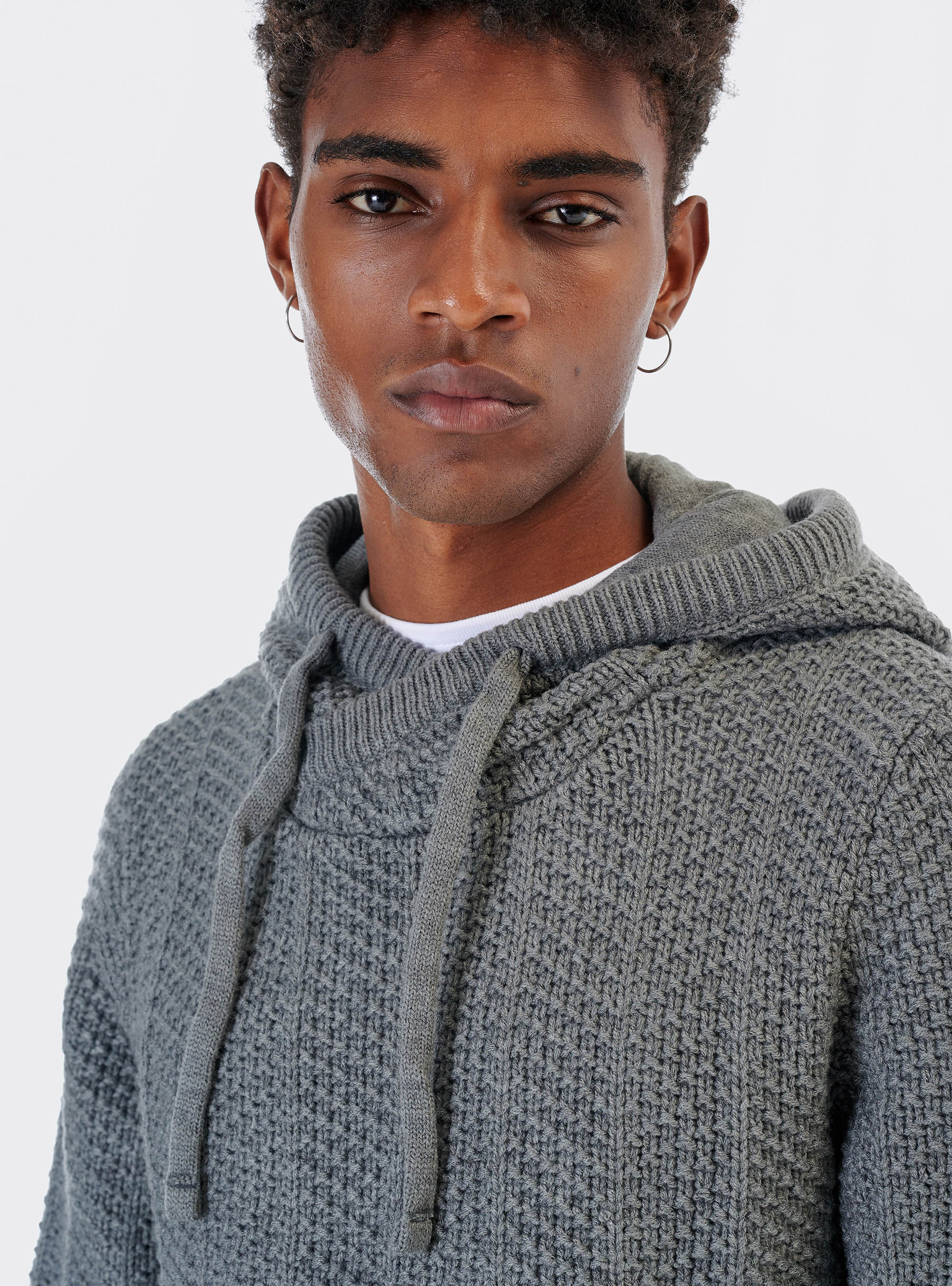 Jersey con capucha en mezcla de lana, GRIS OSCURO MELANGE