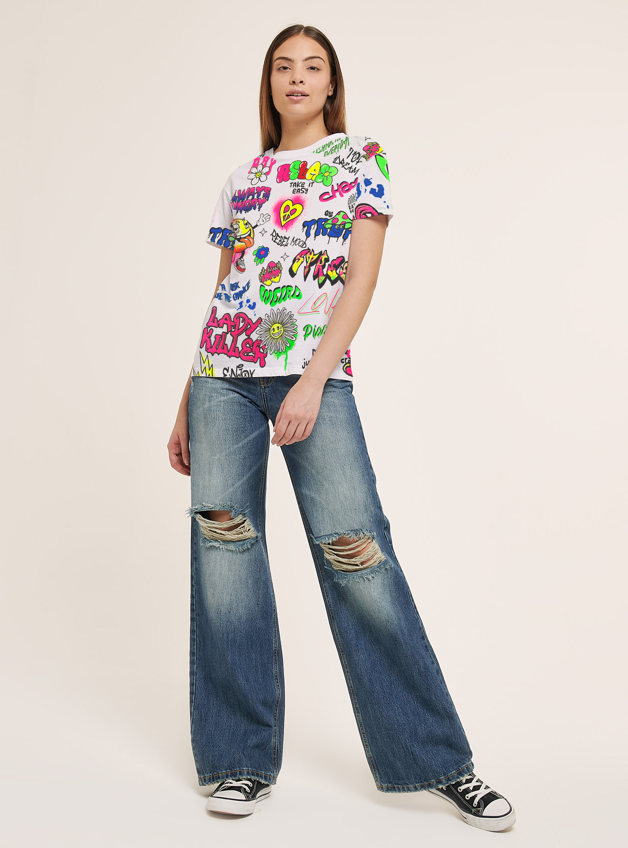 Maglietta con stampa ''Smile Collection'' all over, WH2 WHITE