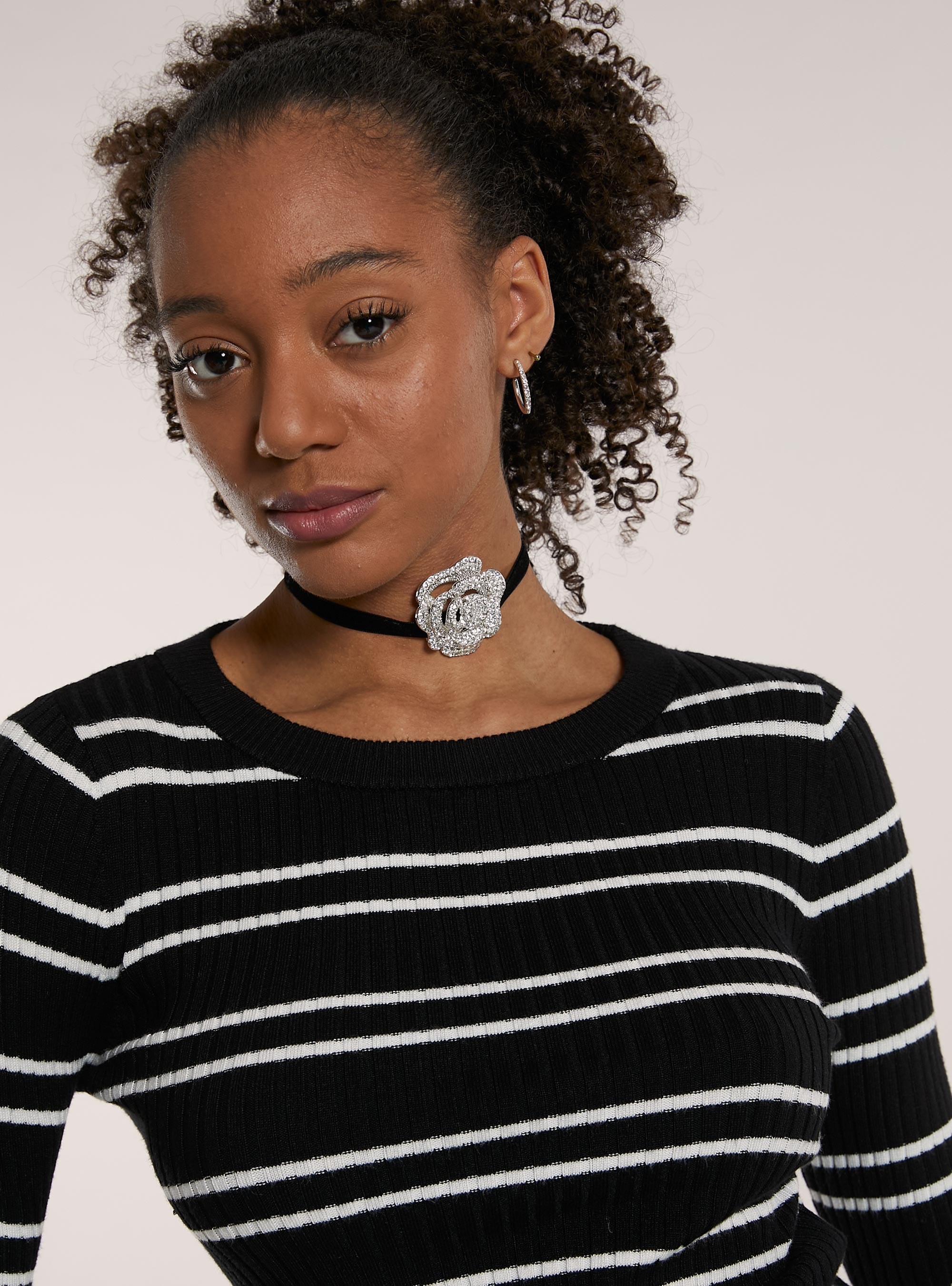 Maglia crop a righe, BK1 BLACK