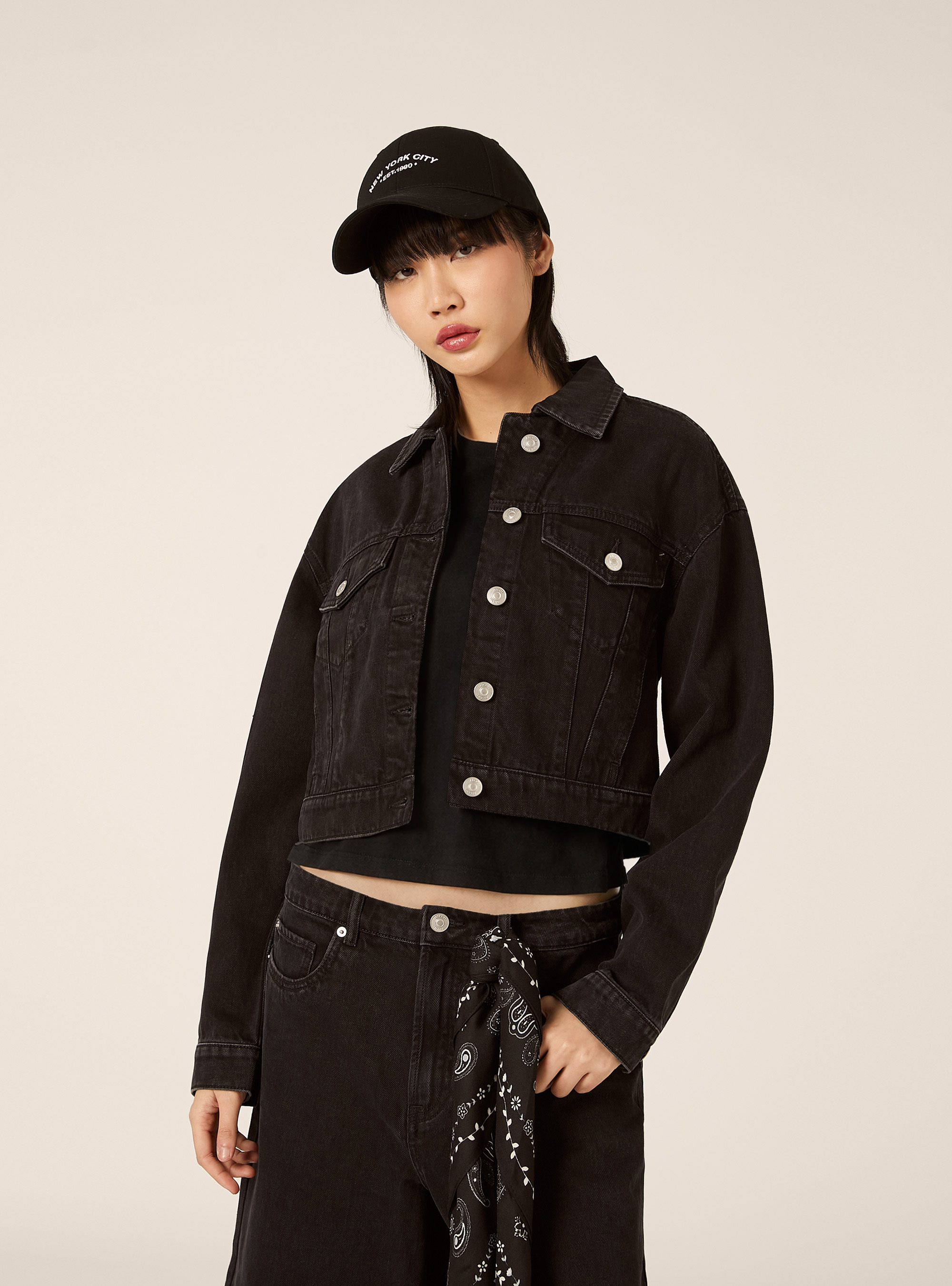 Chaqueta corta de sarga, BK1 BLACK