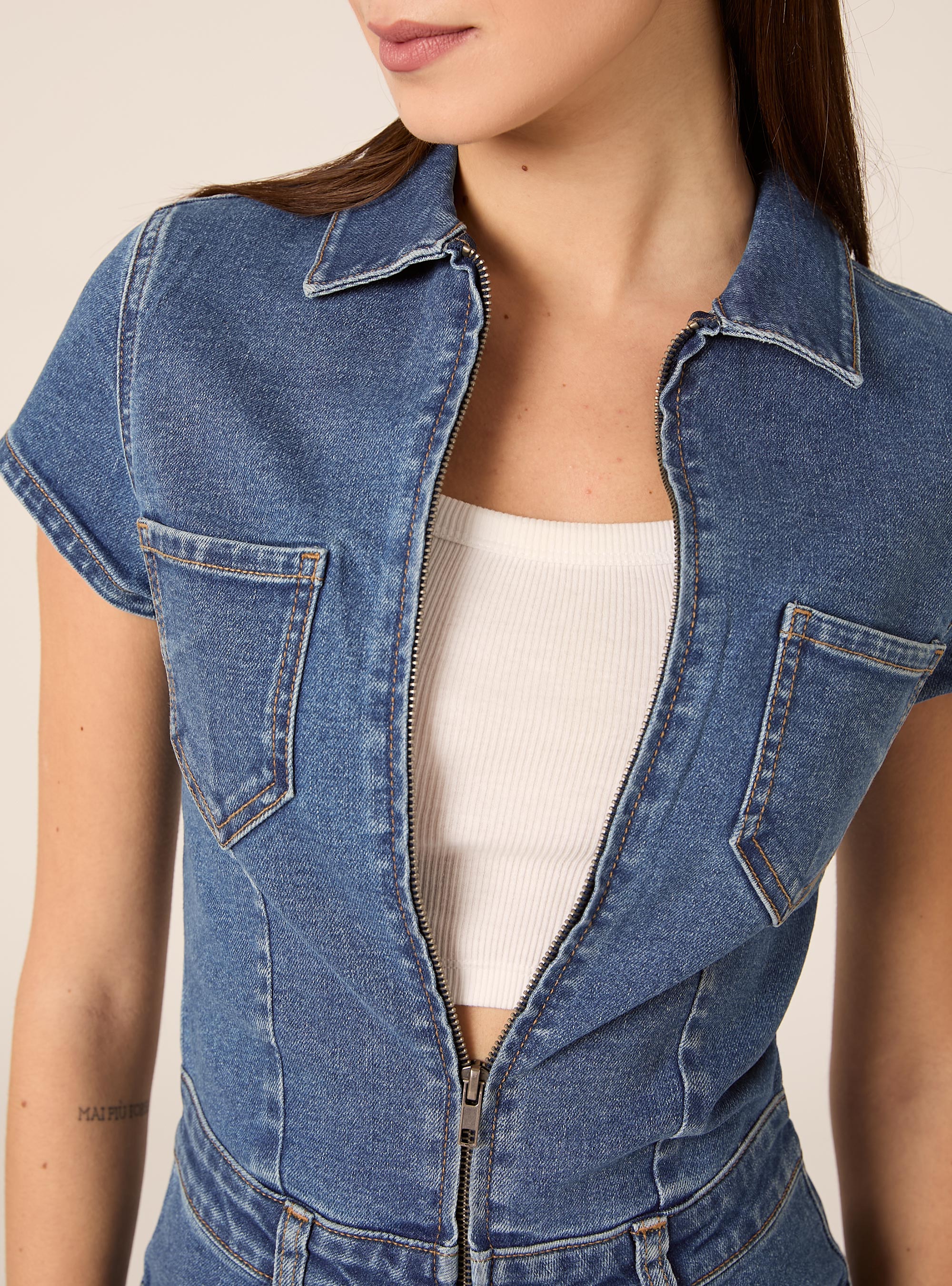 Mono corto de denim, D003 MEDIUM BLUE