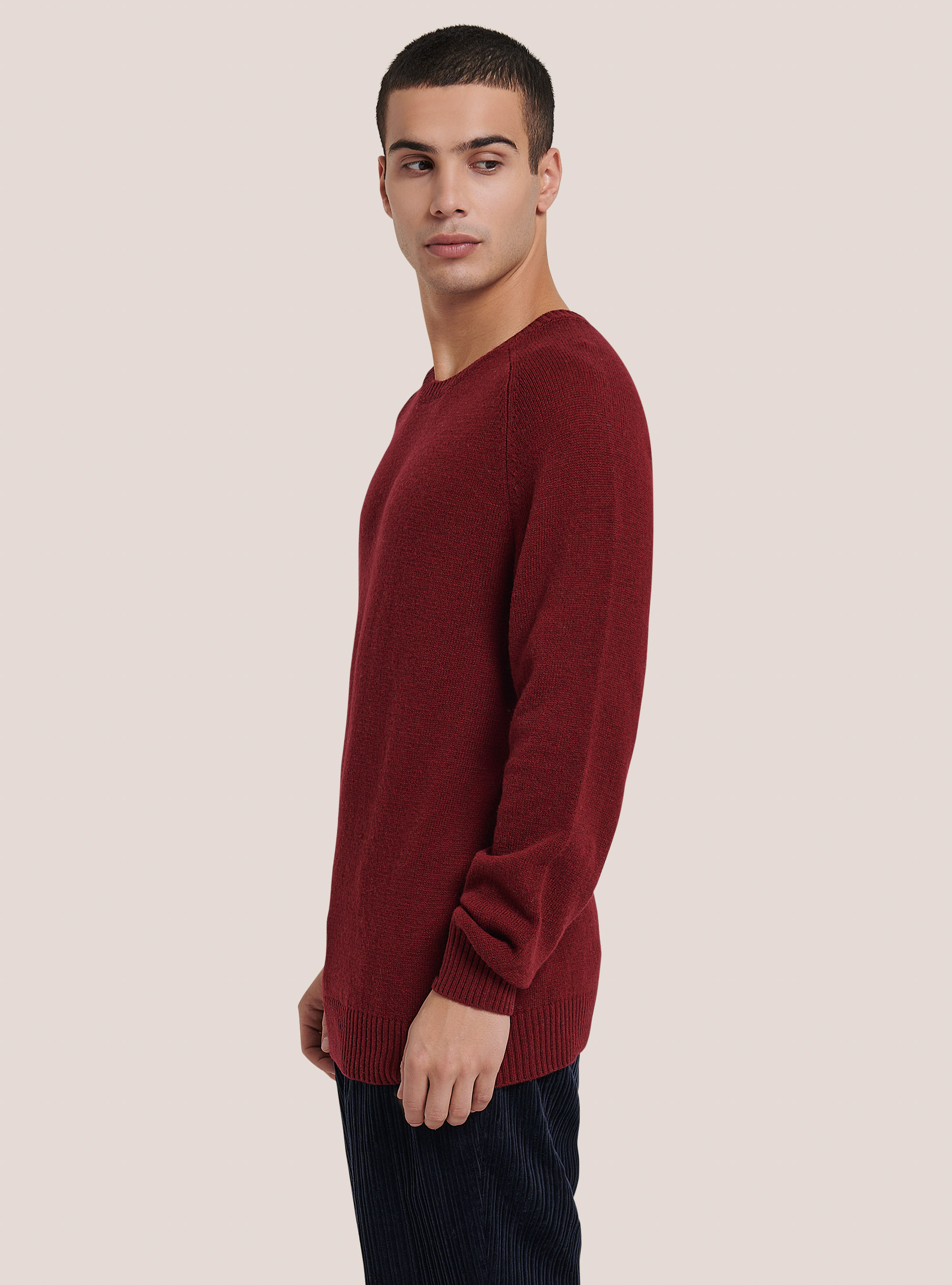 Wool blend crew-neck pullover, BORDEAUX