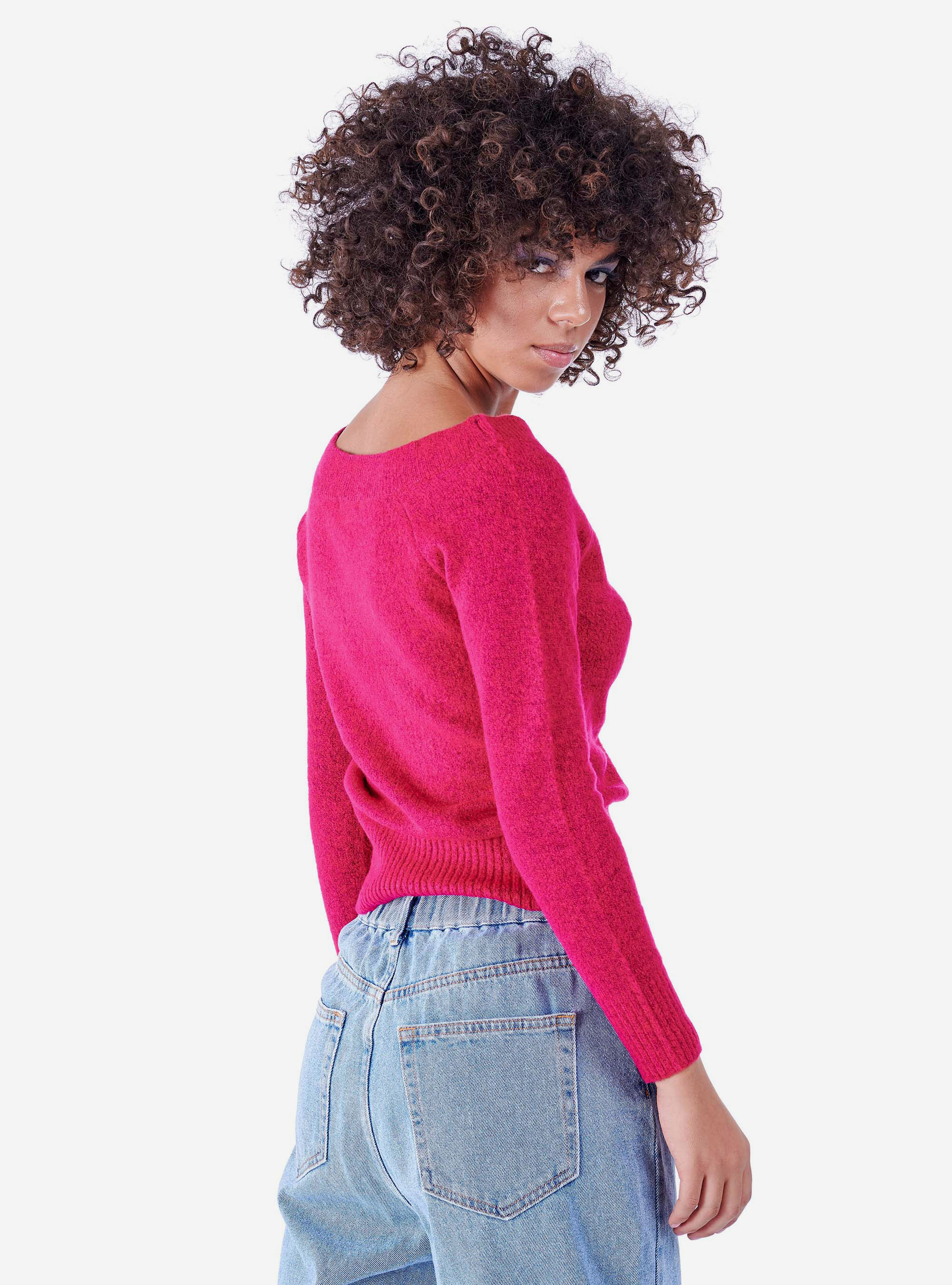 Pull &agrave; col large, C448 FUXIA