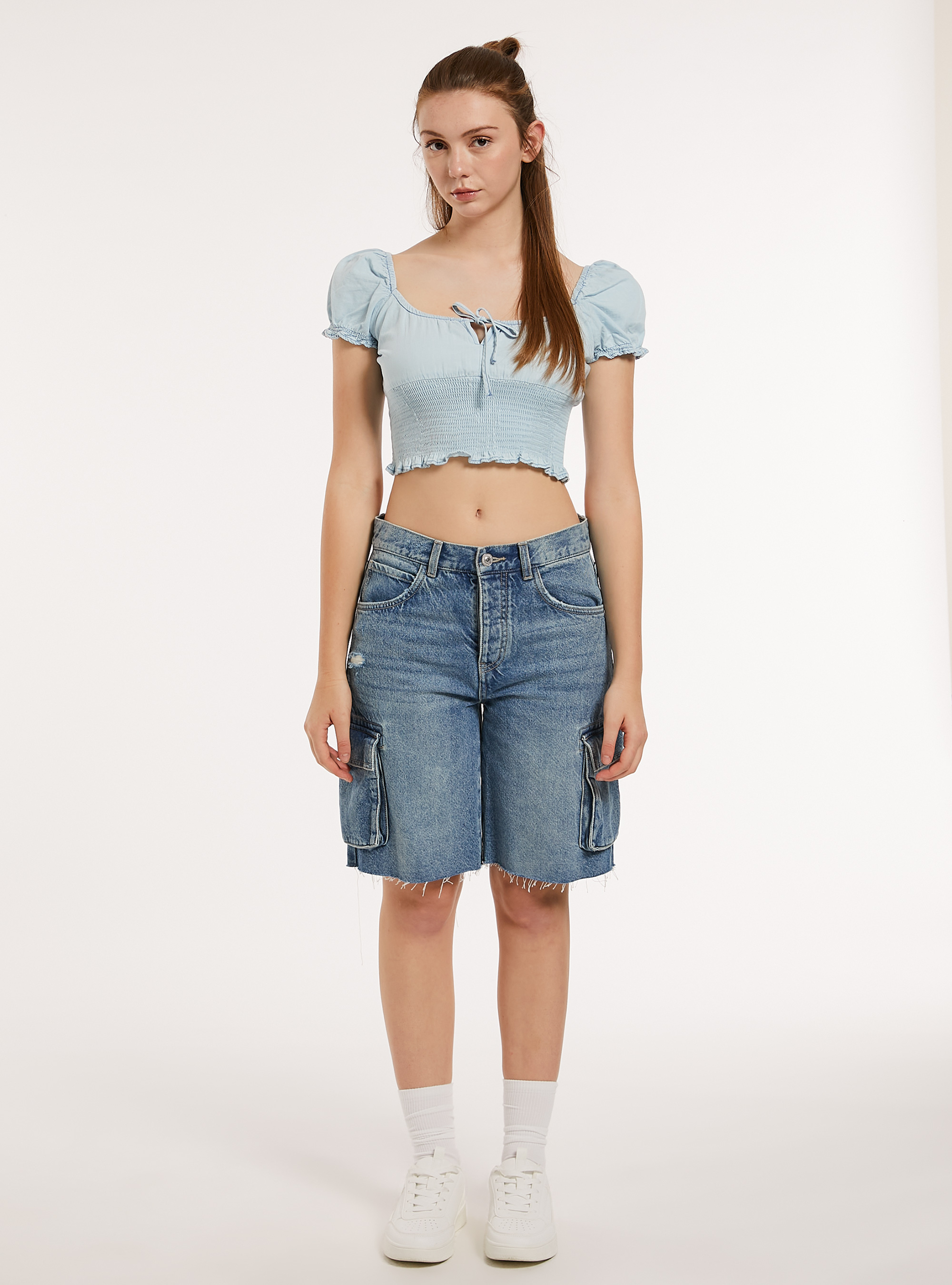 Chambray blouse, D007 LIGHT AZURE