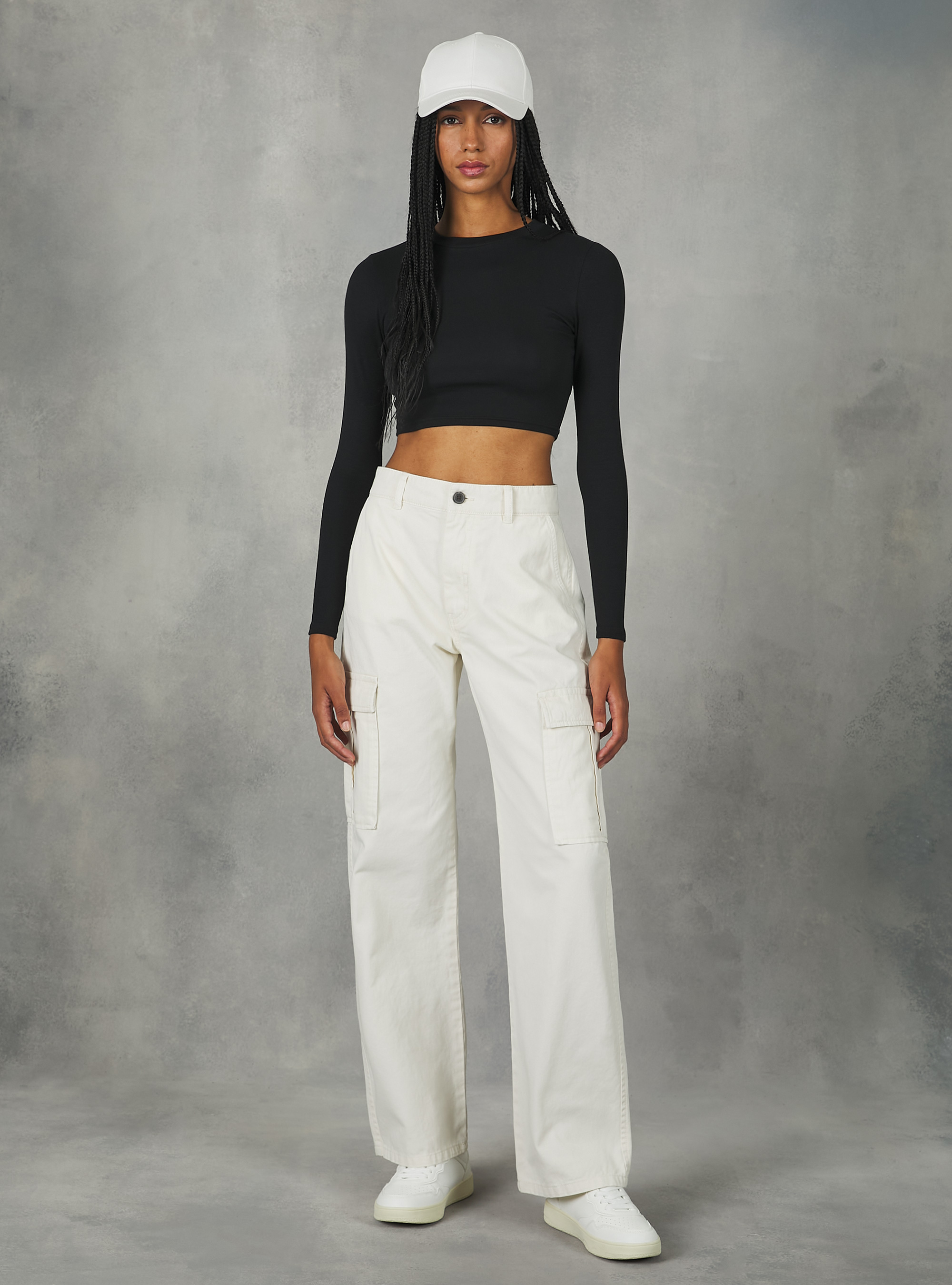 Pantal&oacute;n cargo de sarga, WH1 OFF WHITE