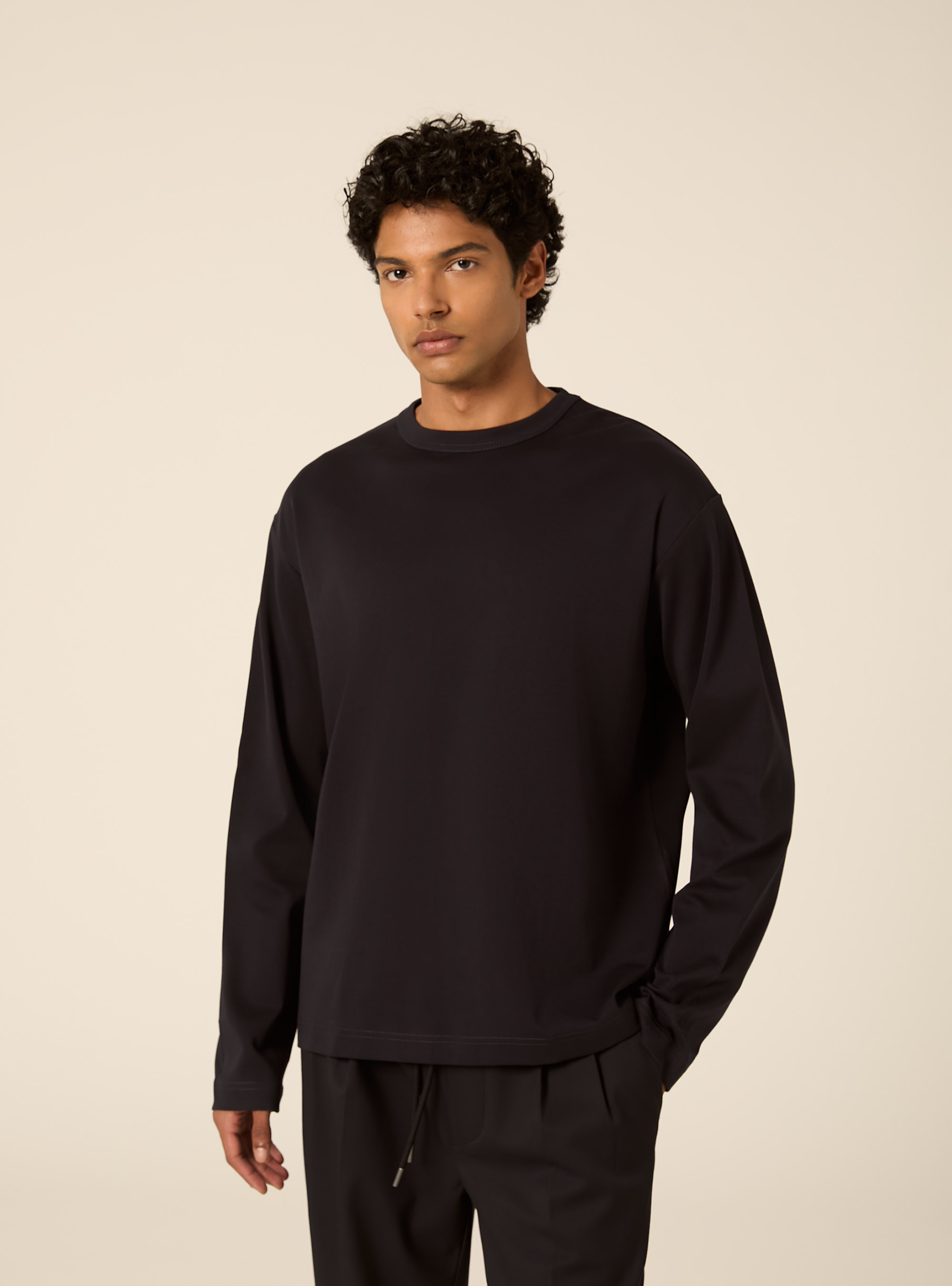 T-shirt a maniche lunghe in jersey interlock, NA1 NAVY DARK