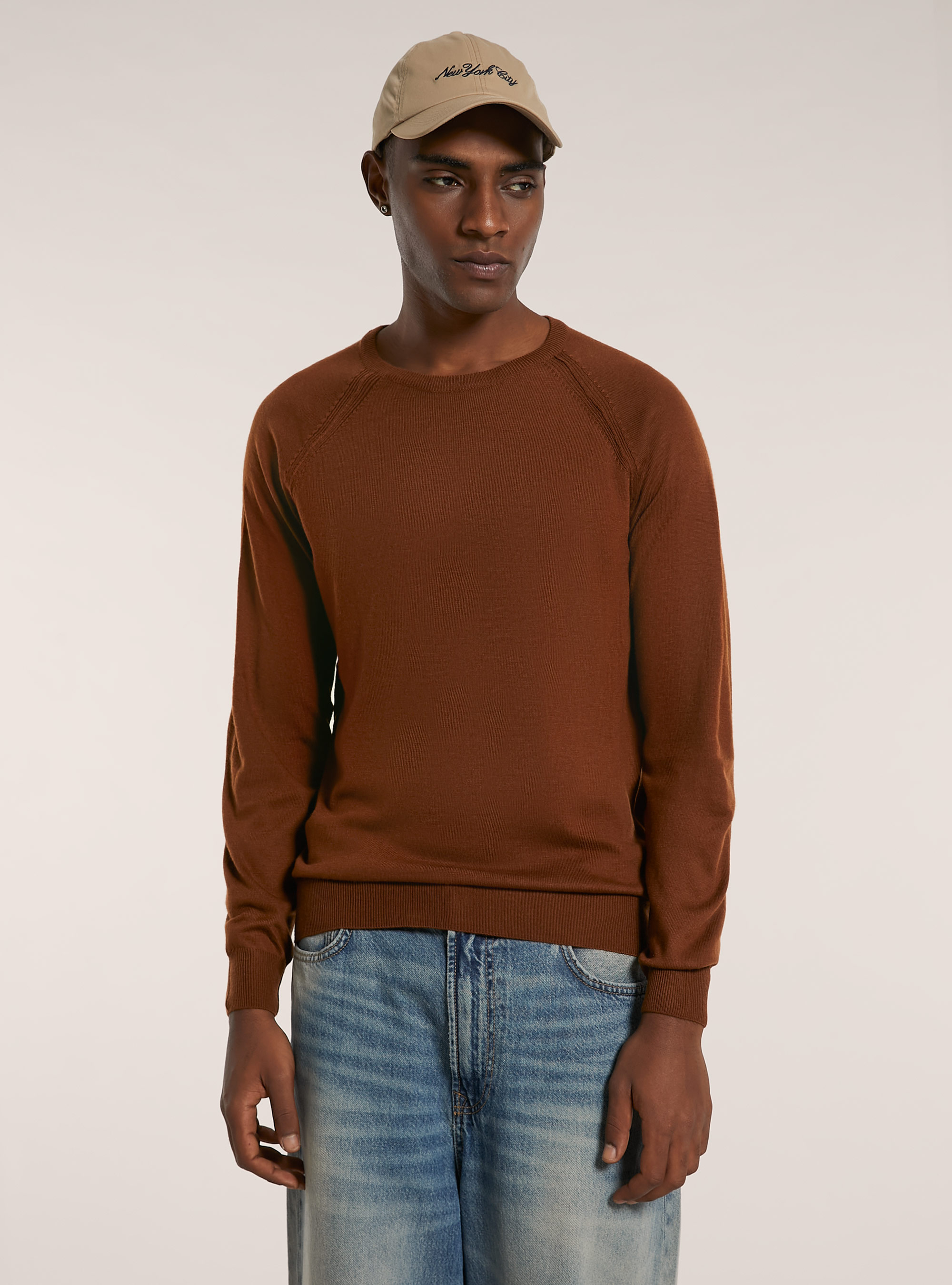 Pullover girocollo misto merino, TB1 TOBACCO DARK