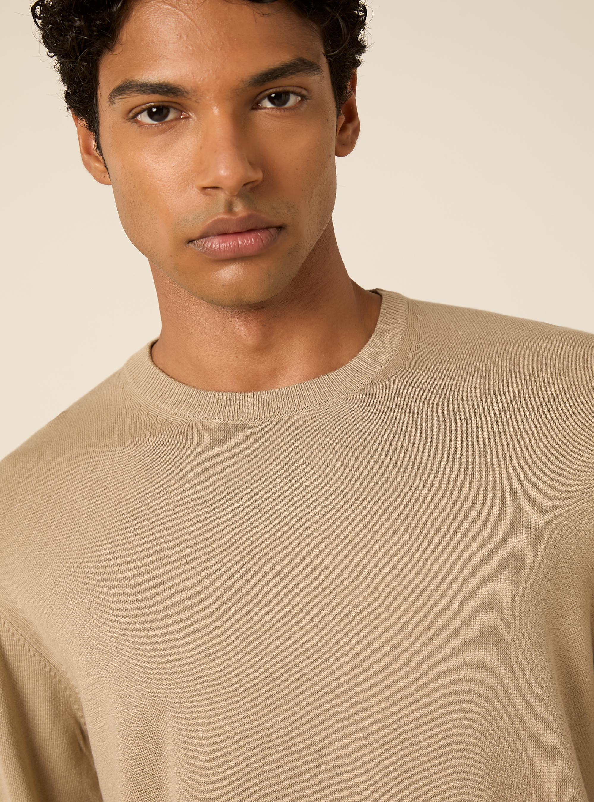 Pullover girocollo in viscosa, BEIGE MEDIO
