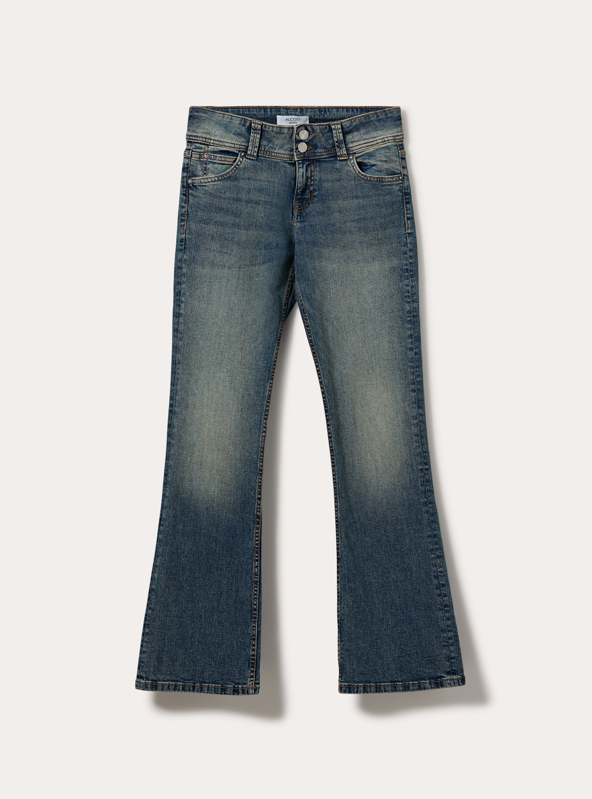 Jean bootcut taille basse avec poches &agrave; rabat, D101 BLUE MED OVERDYE