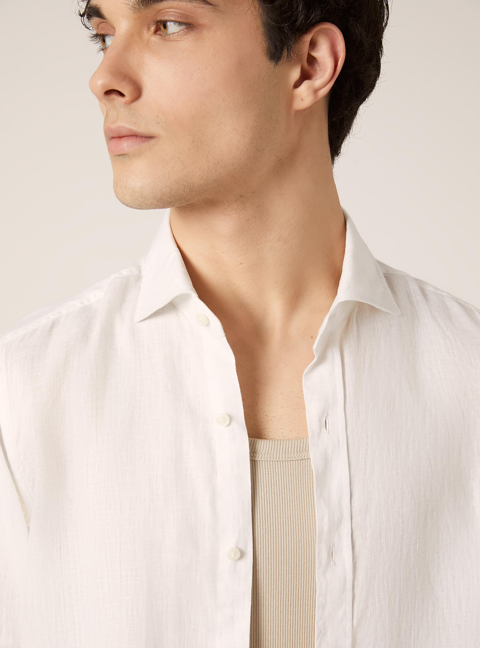 Langärmeliges Hemd aus reinem Leinen, WH3 WHITE