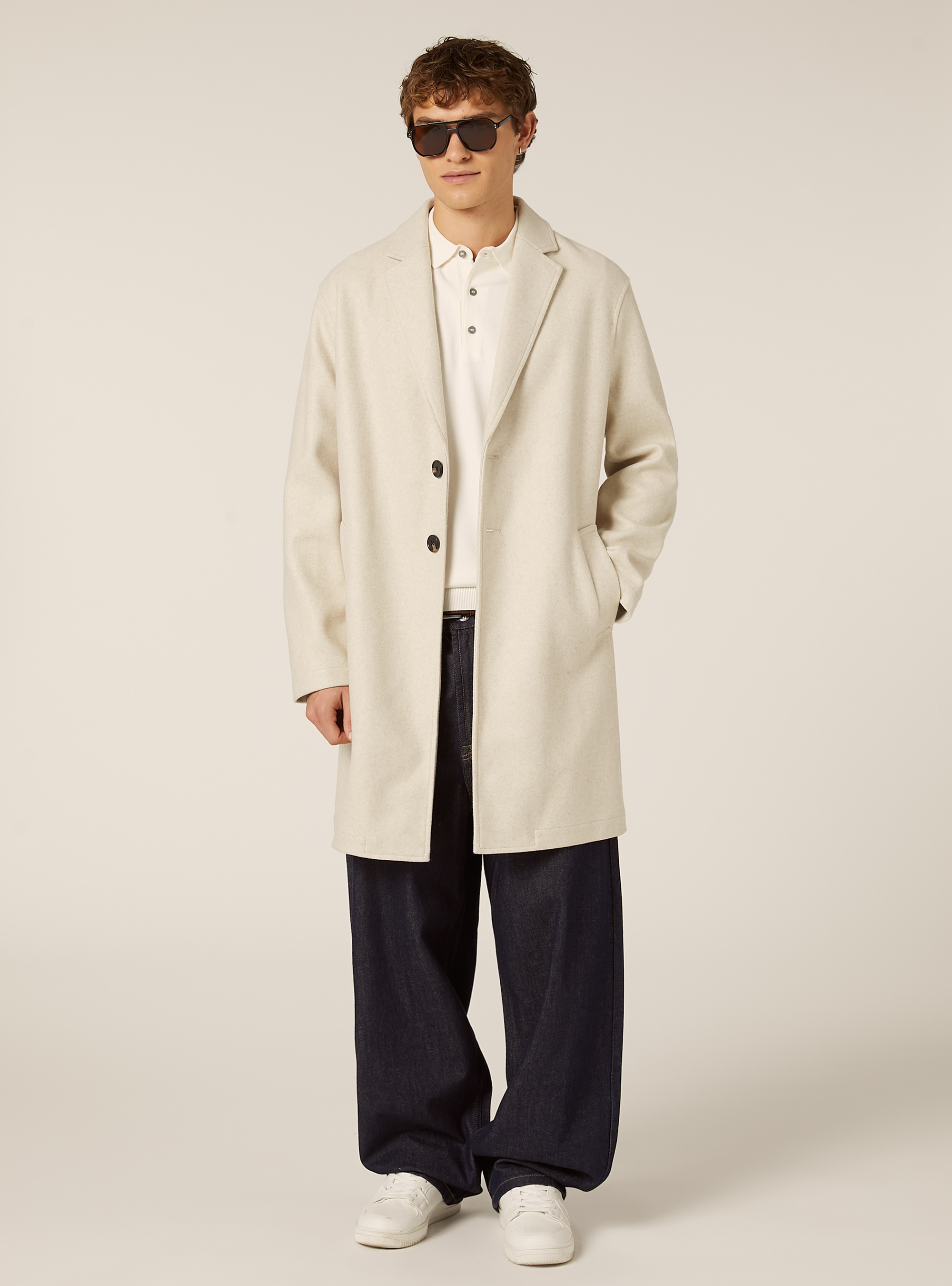Unlined single-breasted coat, MBG3 BEIGE MEL LIGHT