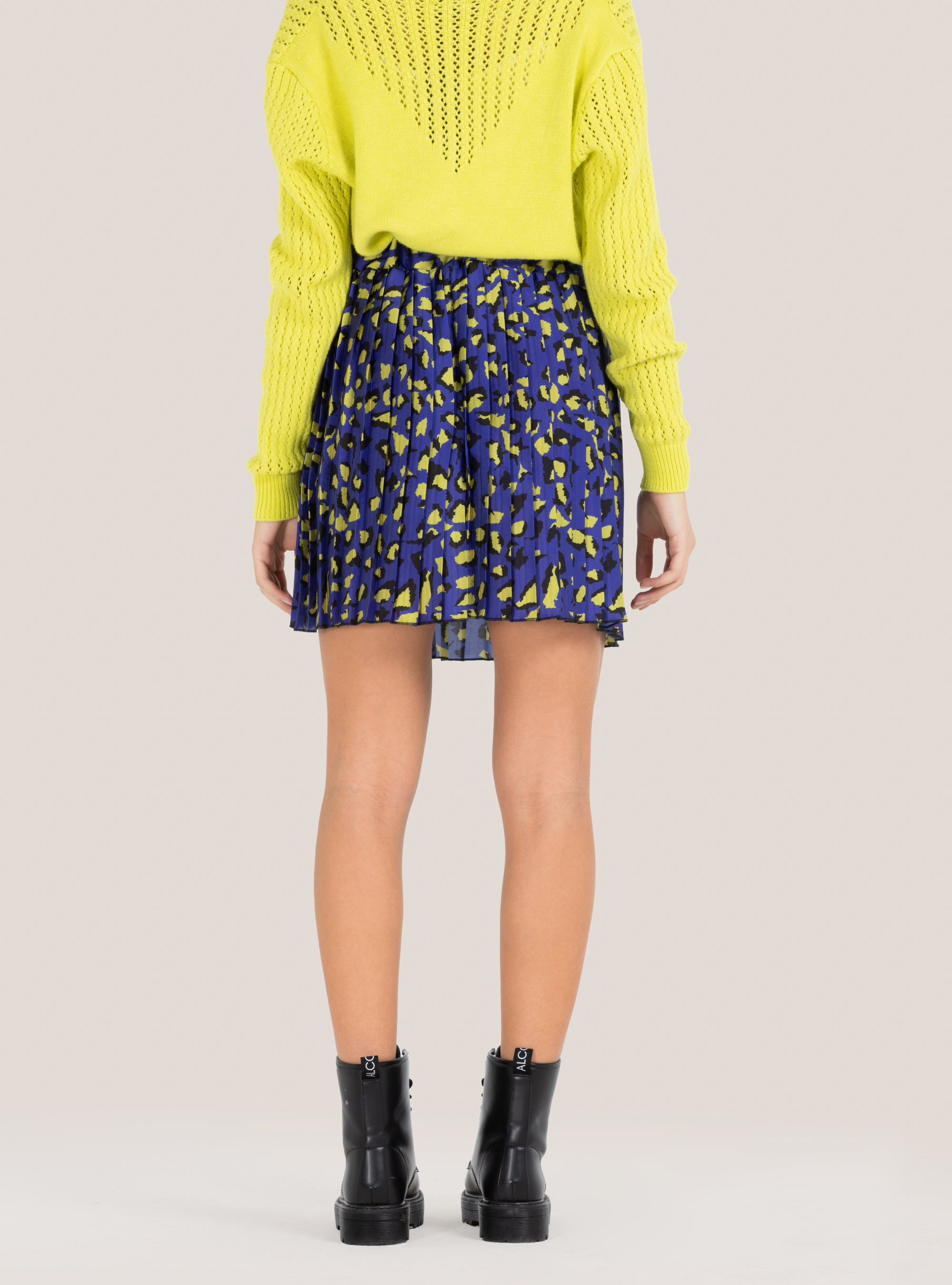 Pleated animal print skirt, C4453 PURPLE