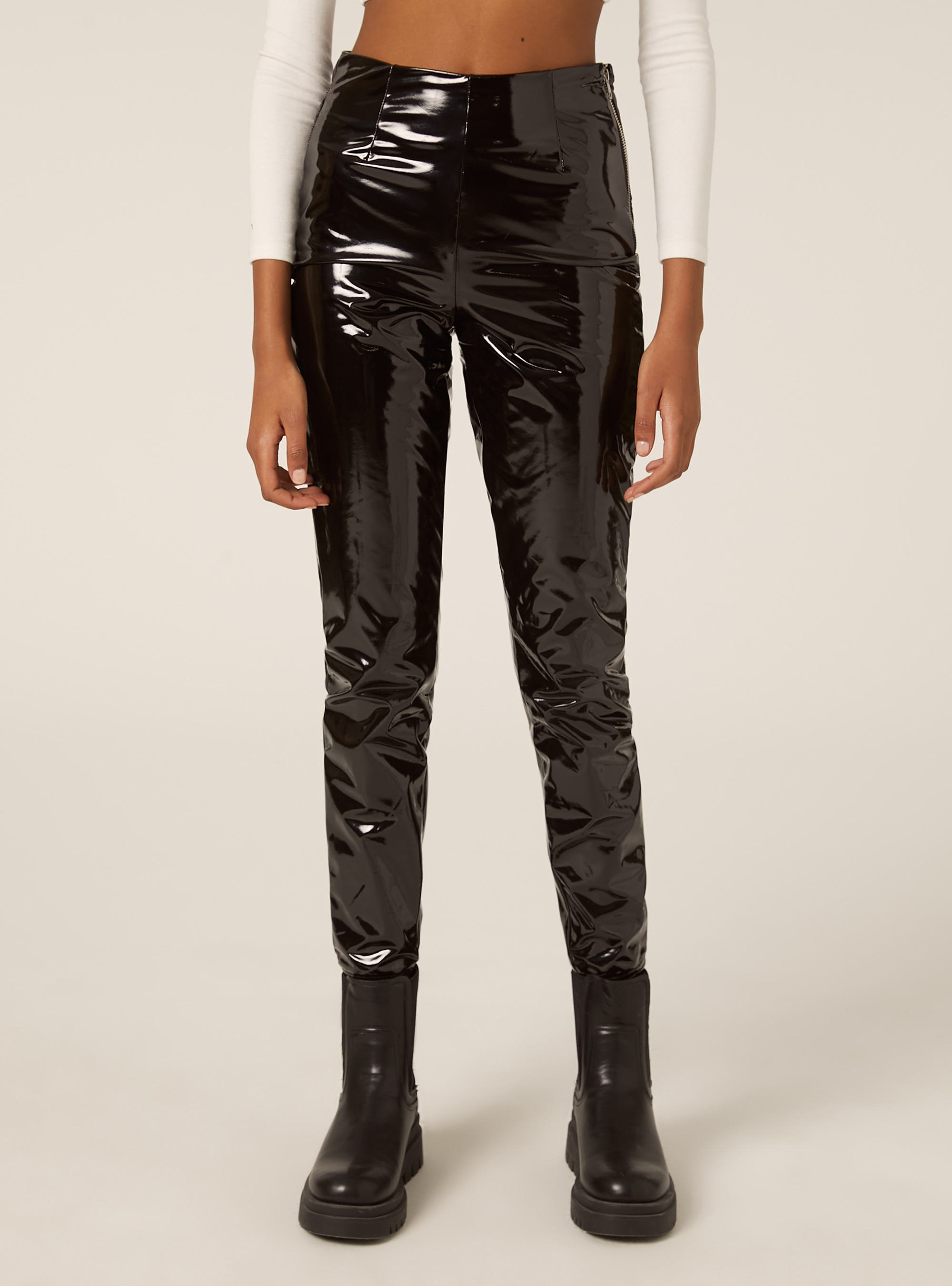 Leggings skinny in vinile termico, BK1 BLACK