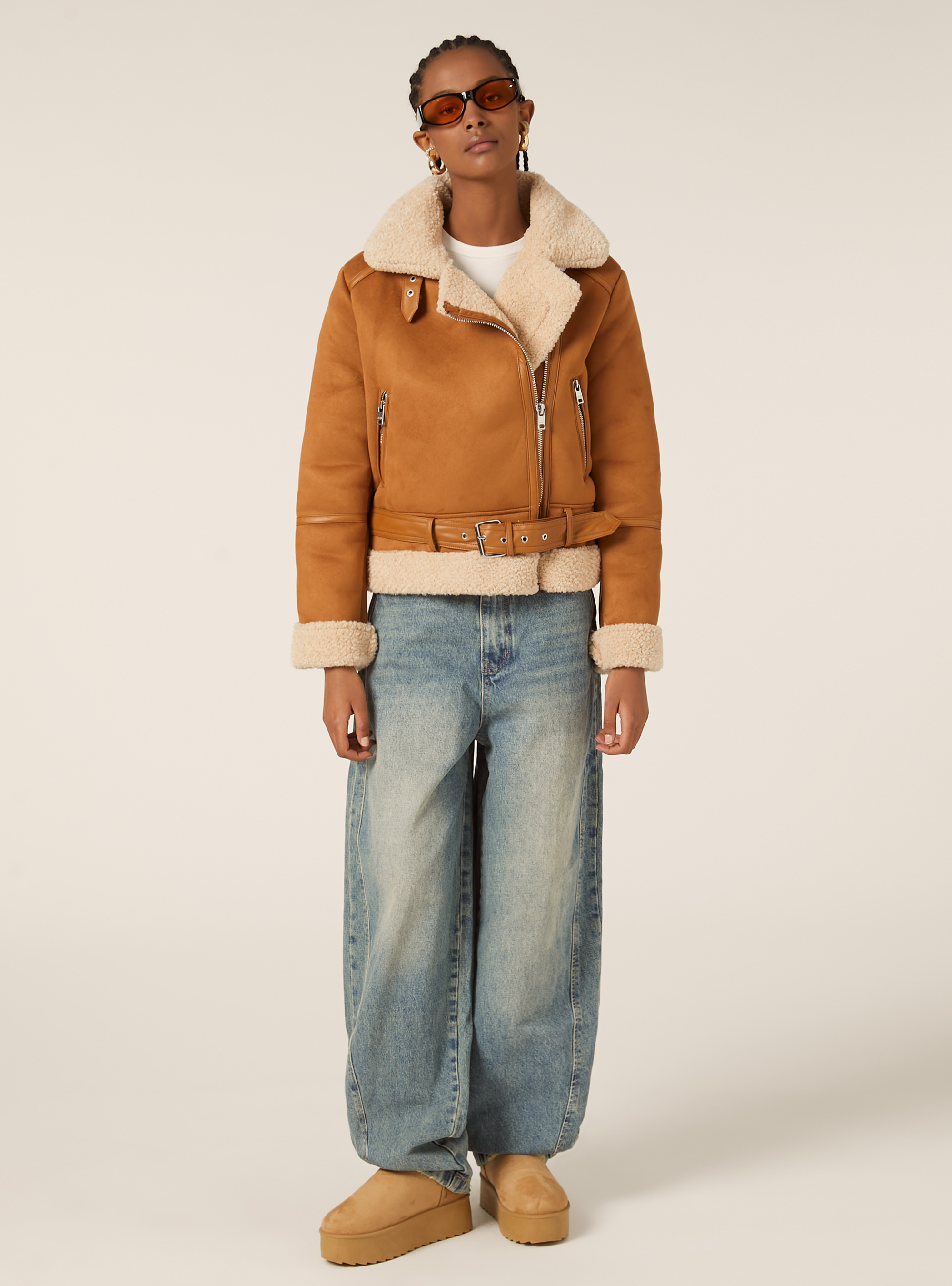 Giubbotto montone effetto camoscio, TB2 TOBACCO MEDIUM