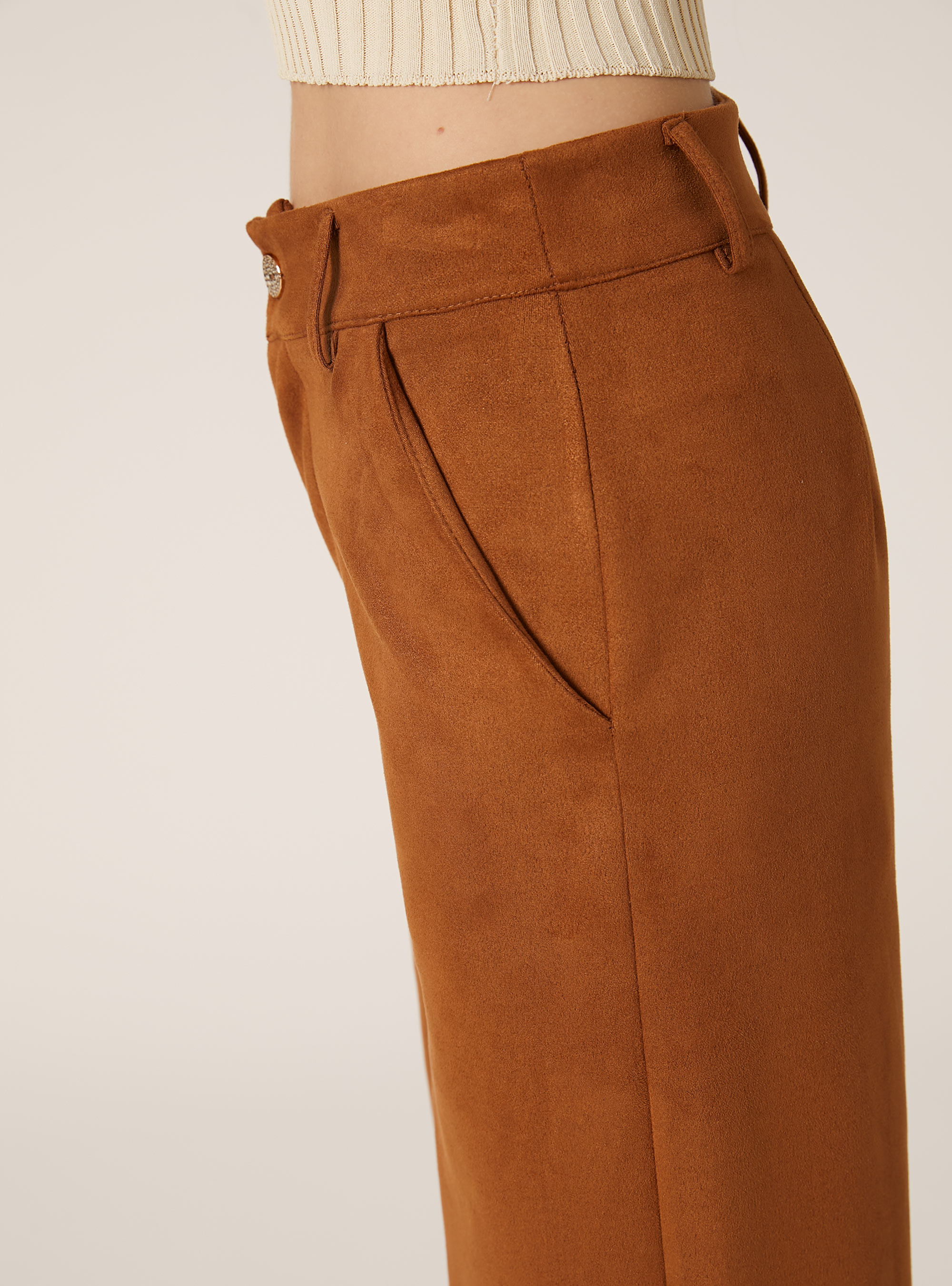 Suede-effect tailoring trousers, TB2 TOBACCO MEDIUM