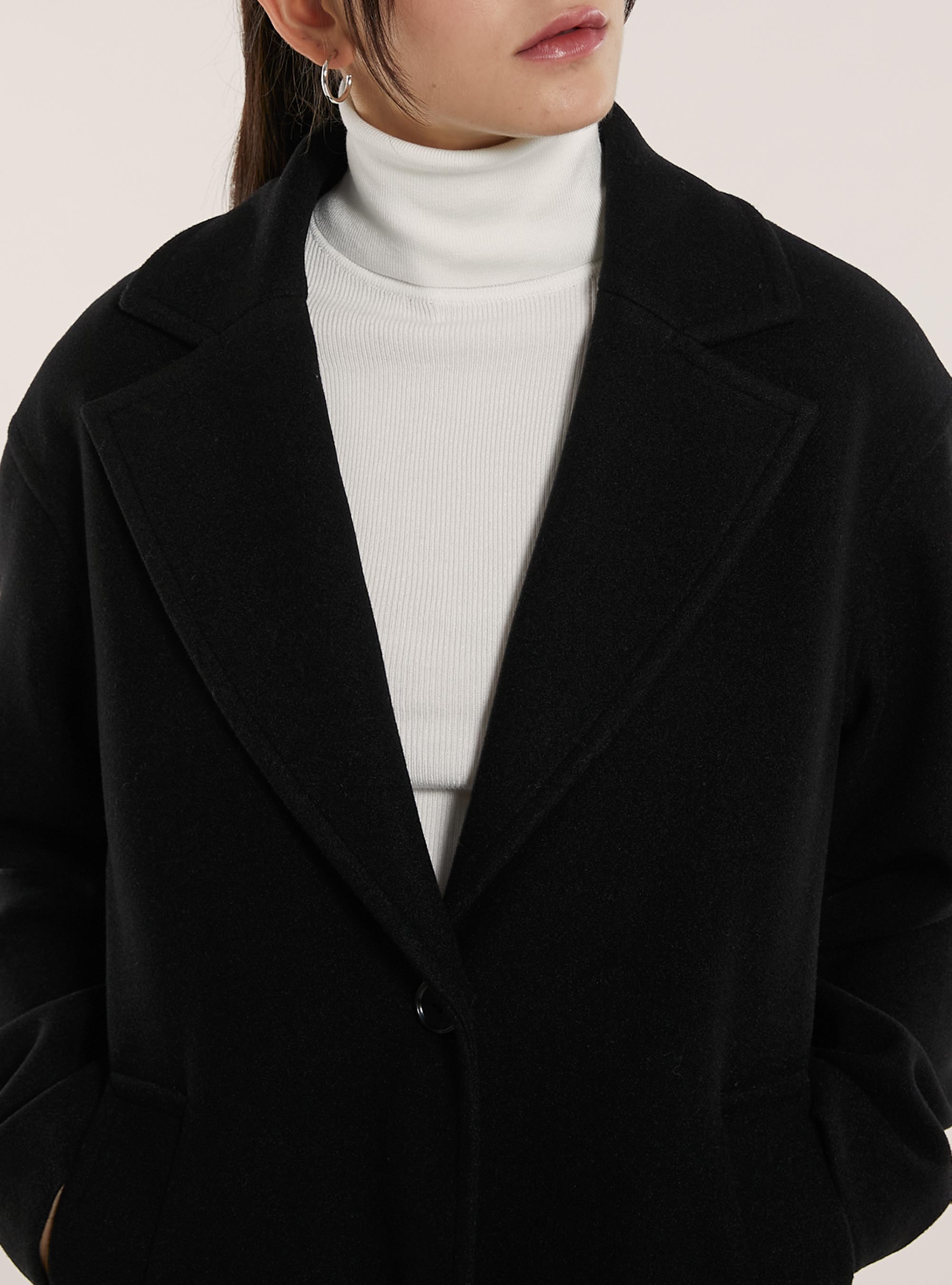 Plain single-breasted coat, BK1 BLACK