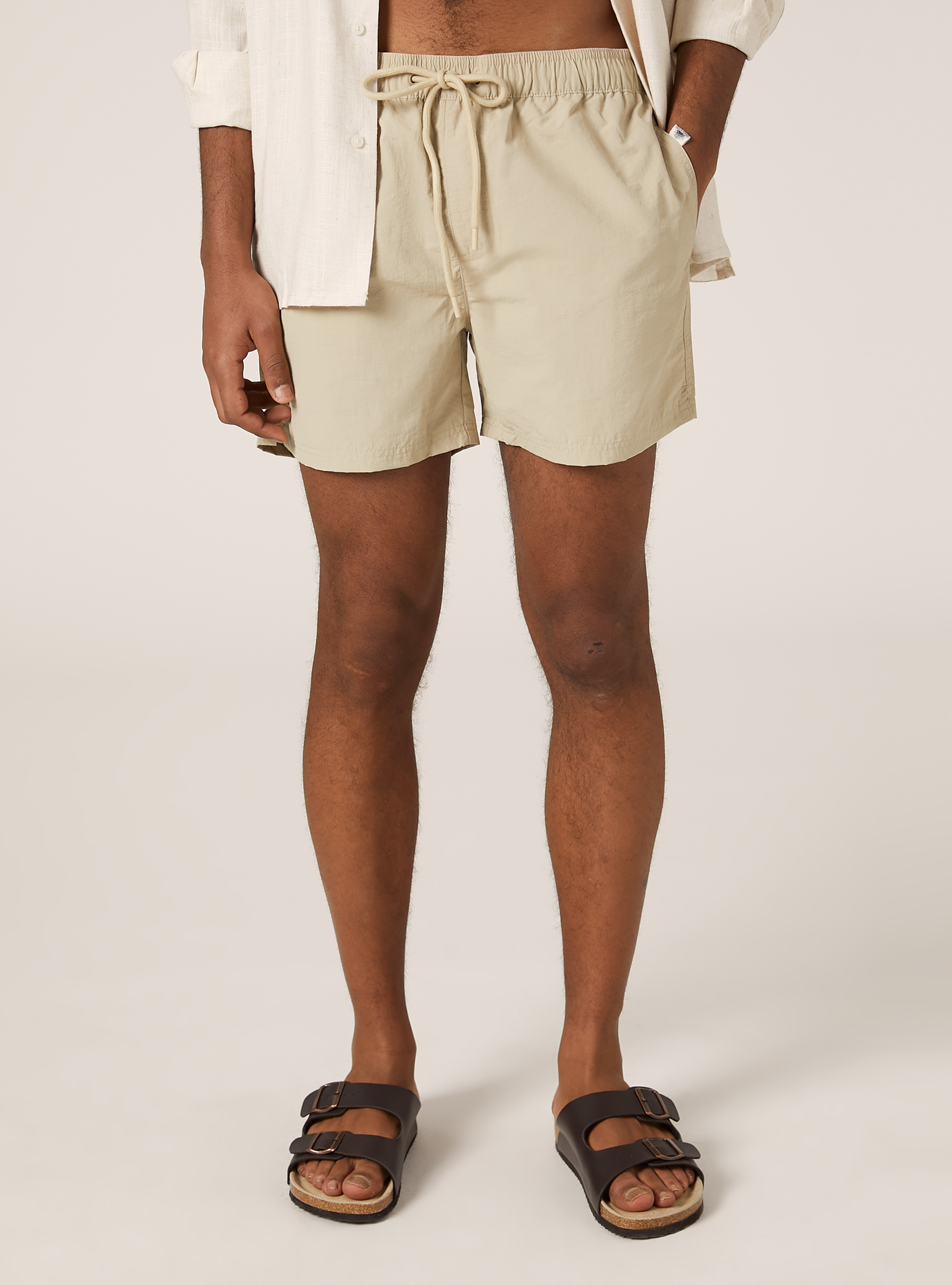 Plain-coloured swimming costume with back pocket, BG2 BEIGE MEDIUM