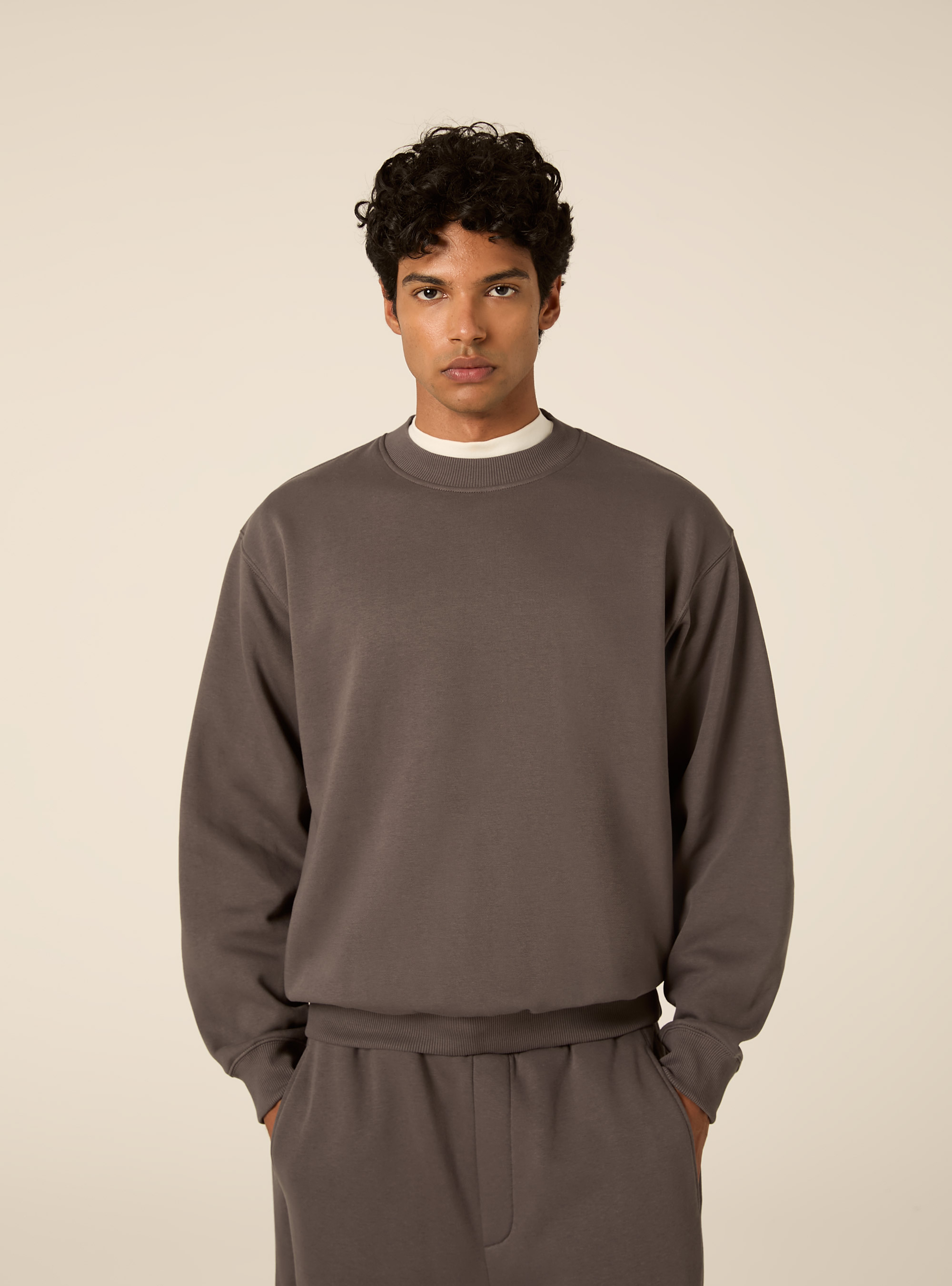Sweat col rond basique coupe boxy, GY1 GREY DARK