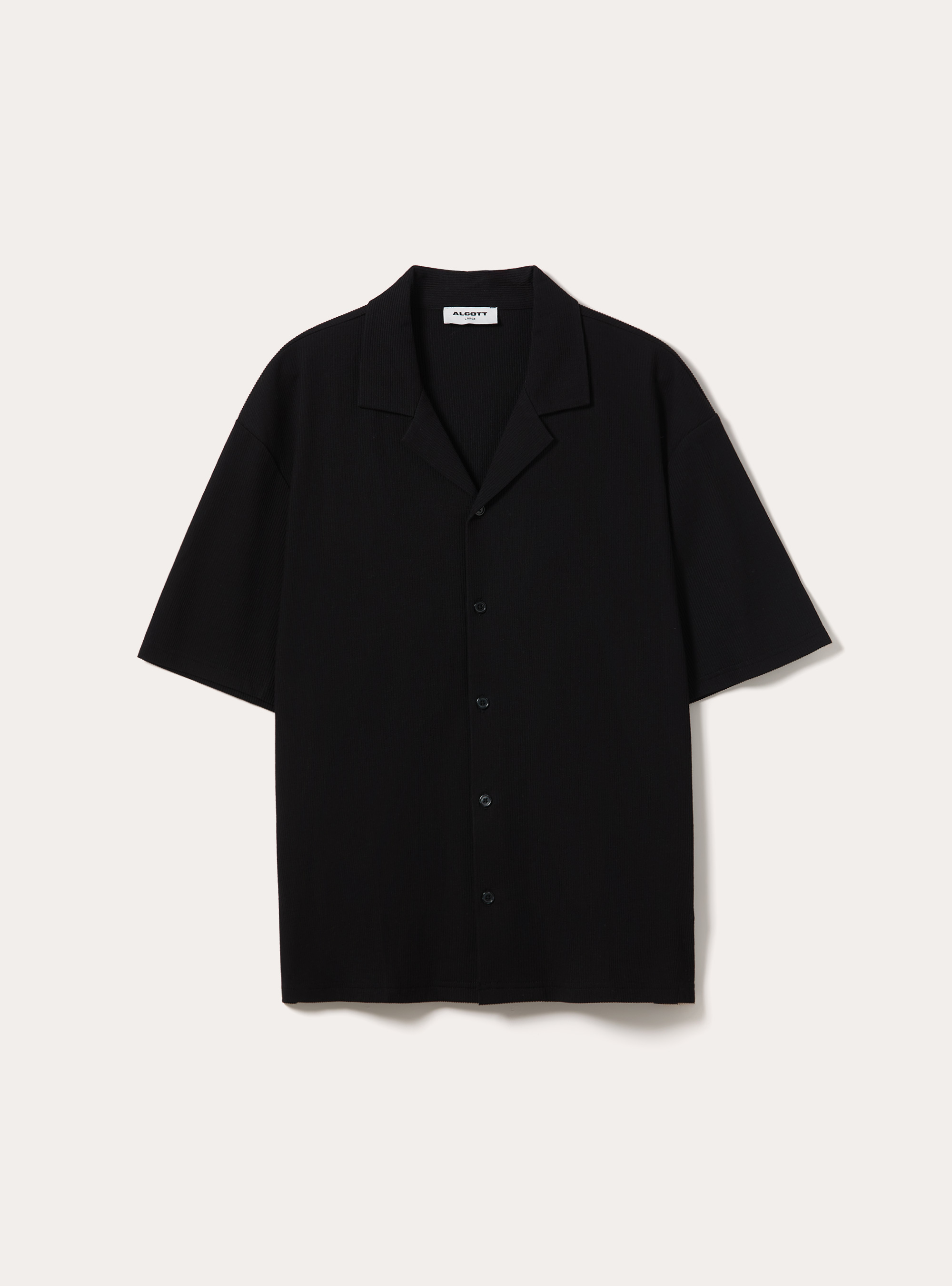 Knit Regular Fit Bowling Shirt, BK1 BLACK