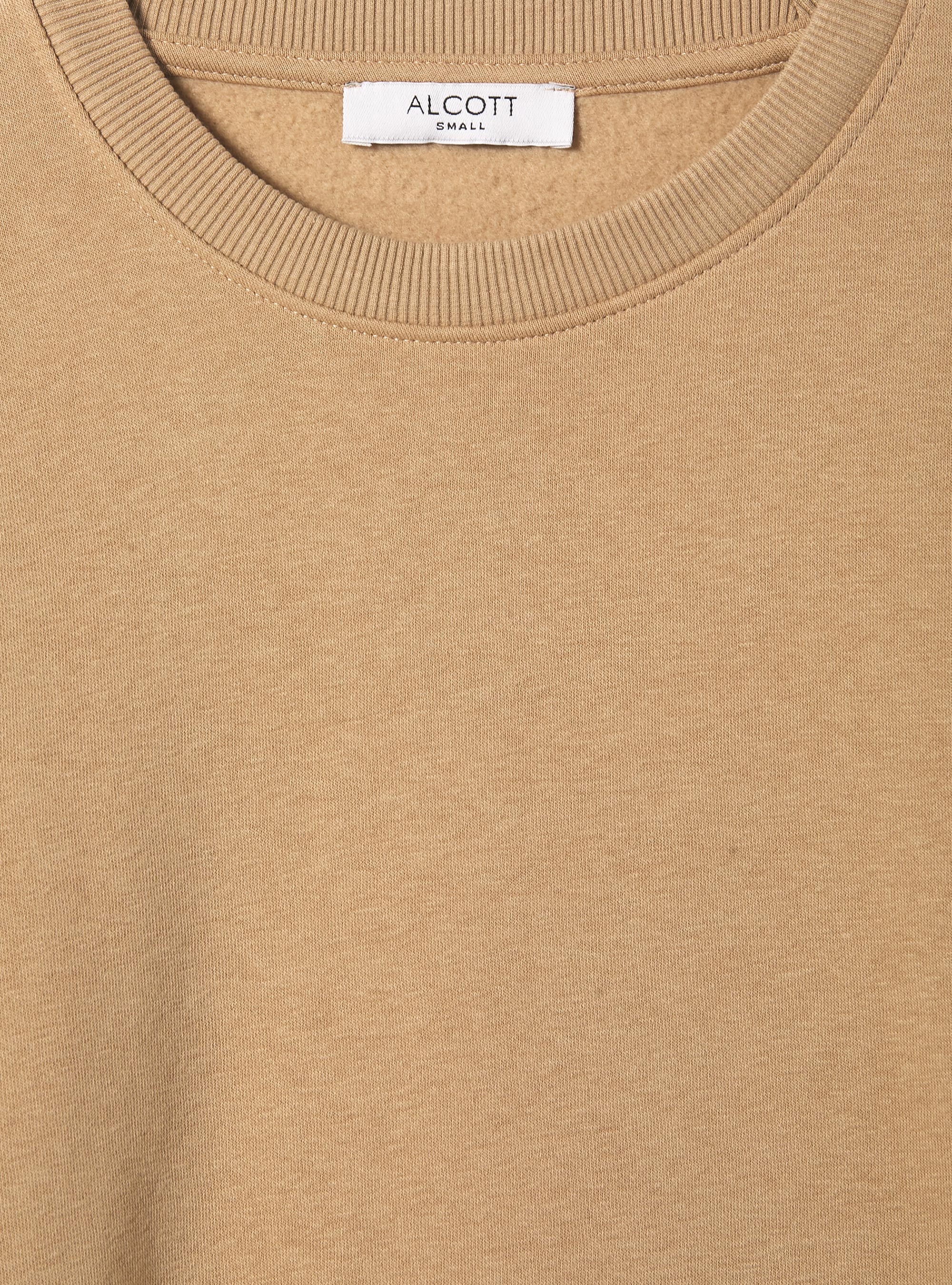 Sweat à col ras du cou en coton uni, BG2 BEIGE MEDIUM