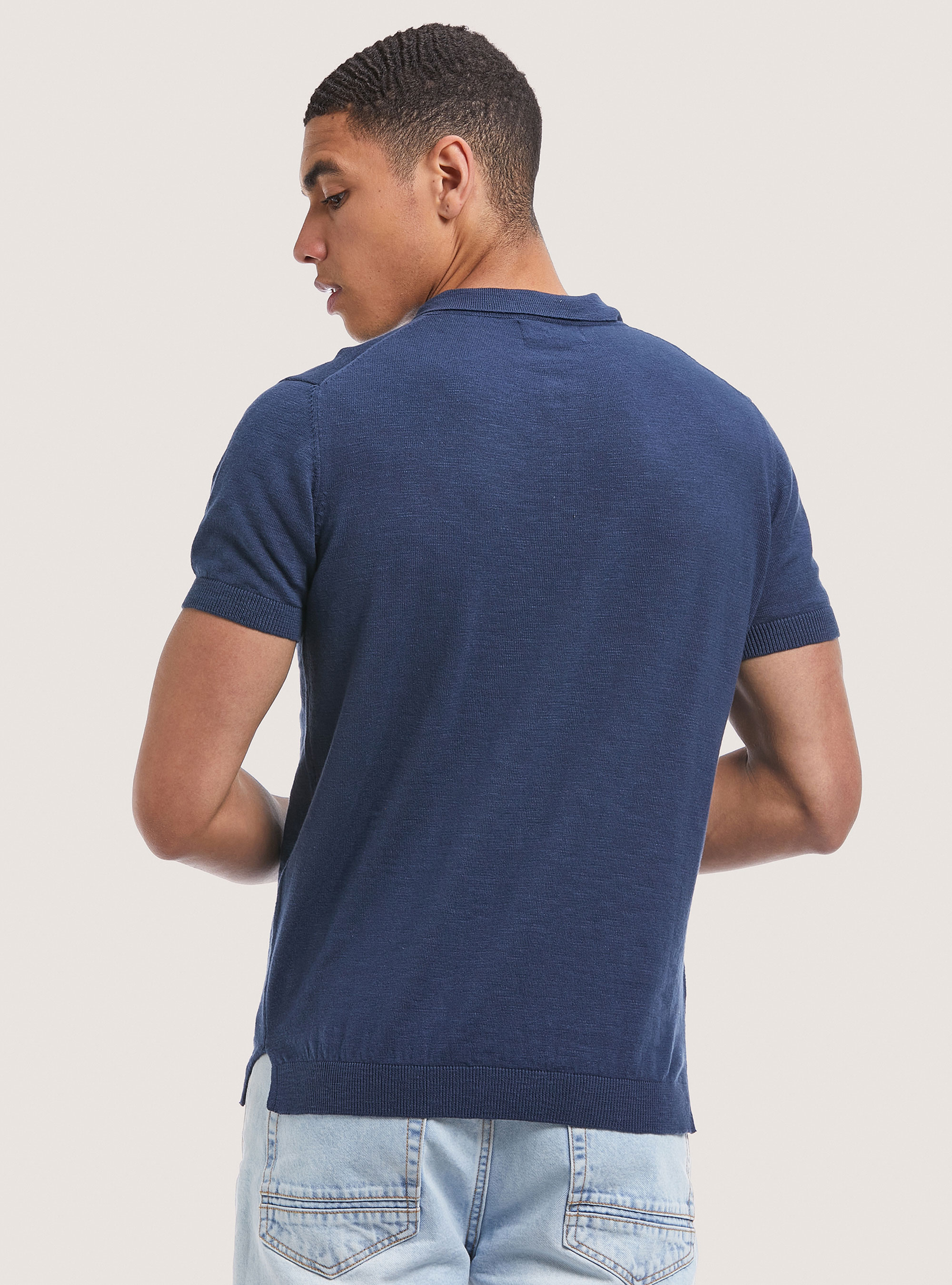 Solid colour polo pullover, C2201 BLUE