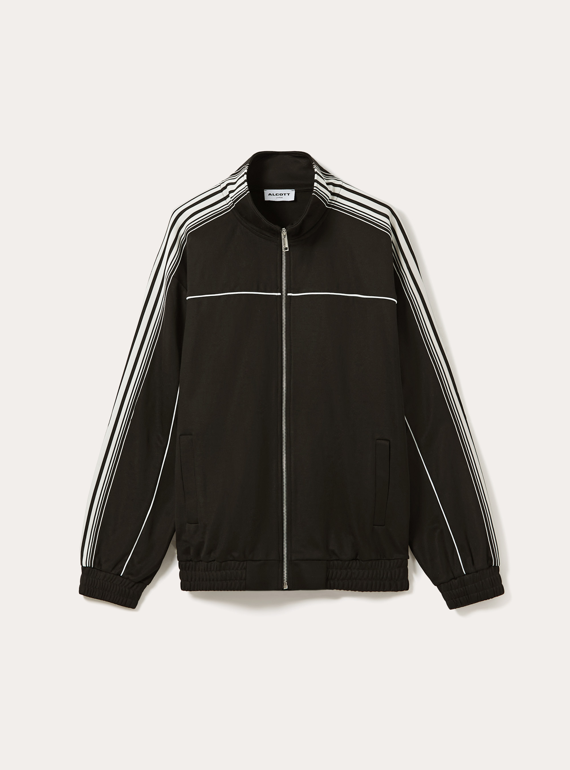 Acetate sweatshirt with zipper and side bands, BK1 BLACK