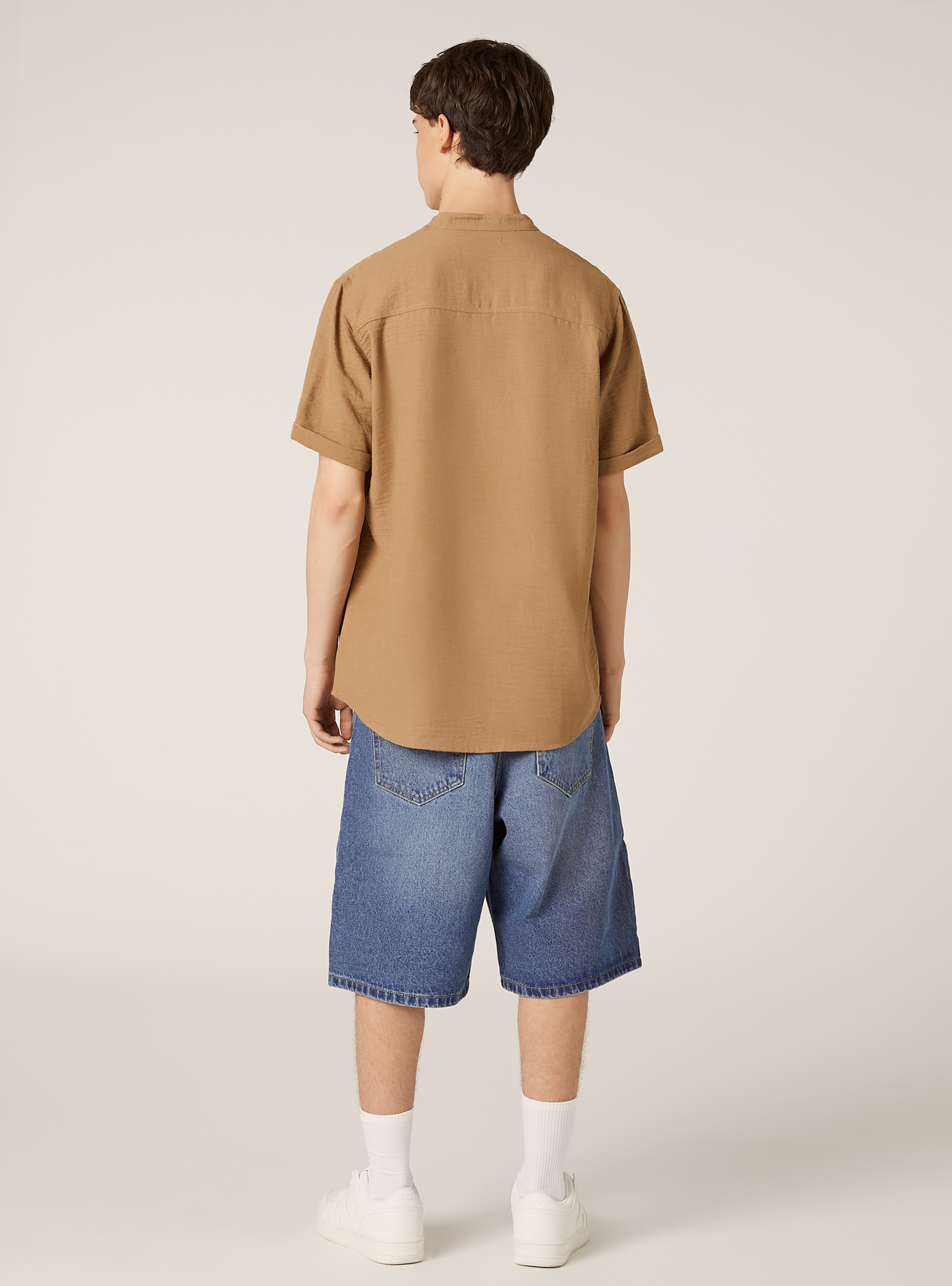 Shirt with Korean collar, TB1 TOBACCO DARK