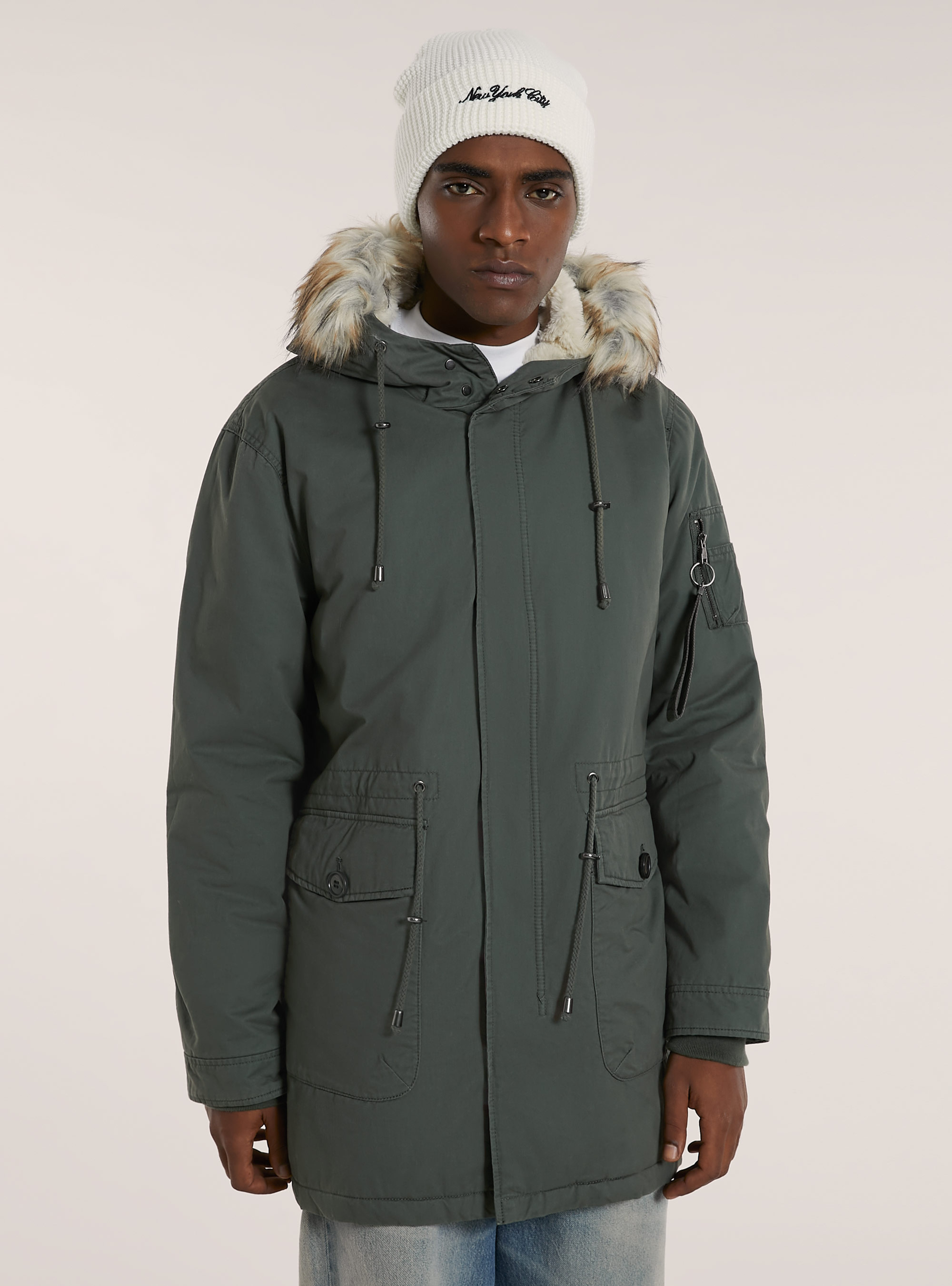 Parka with lambskin, KAKI
