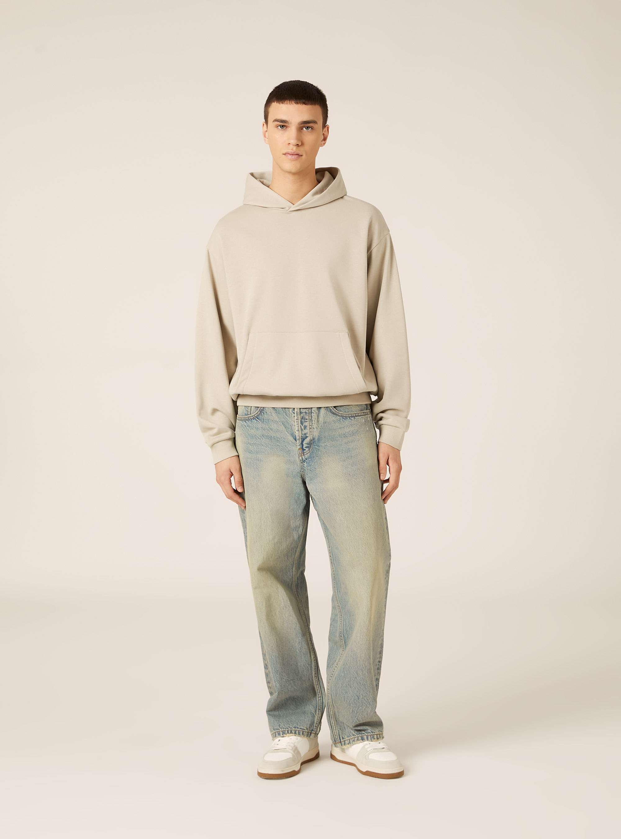 Boxy fit hooded sweatshirt, BG1 BEIGE DARK