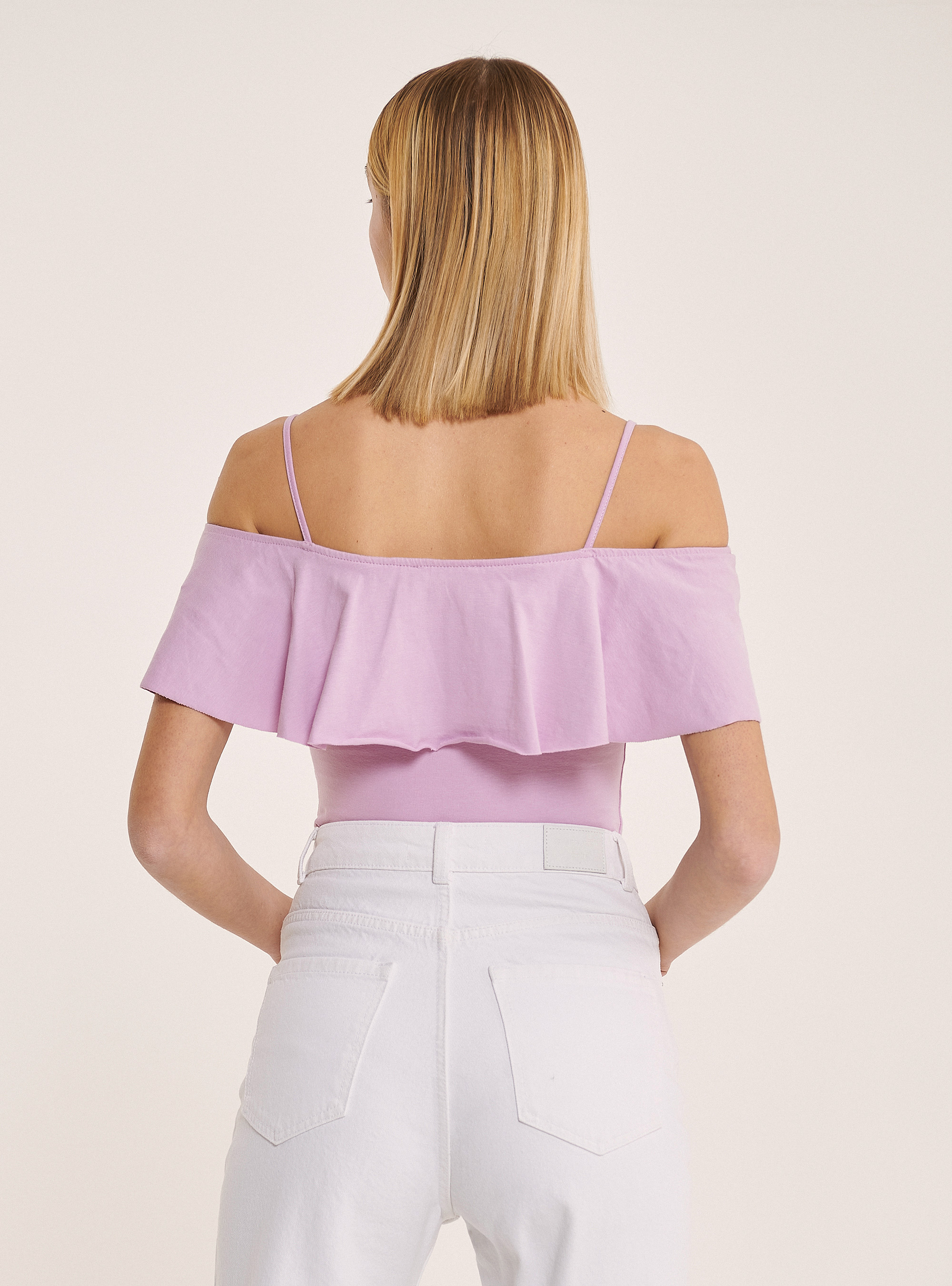 Cotton bodysuit with ruffles, C4546 LILLAC