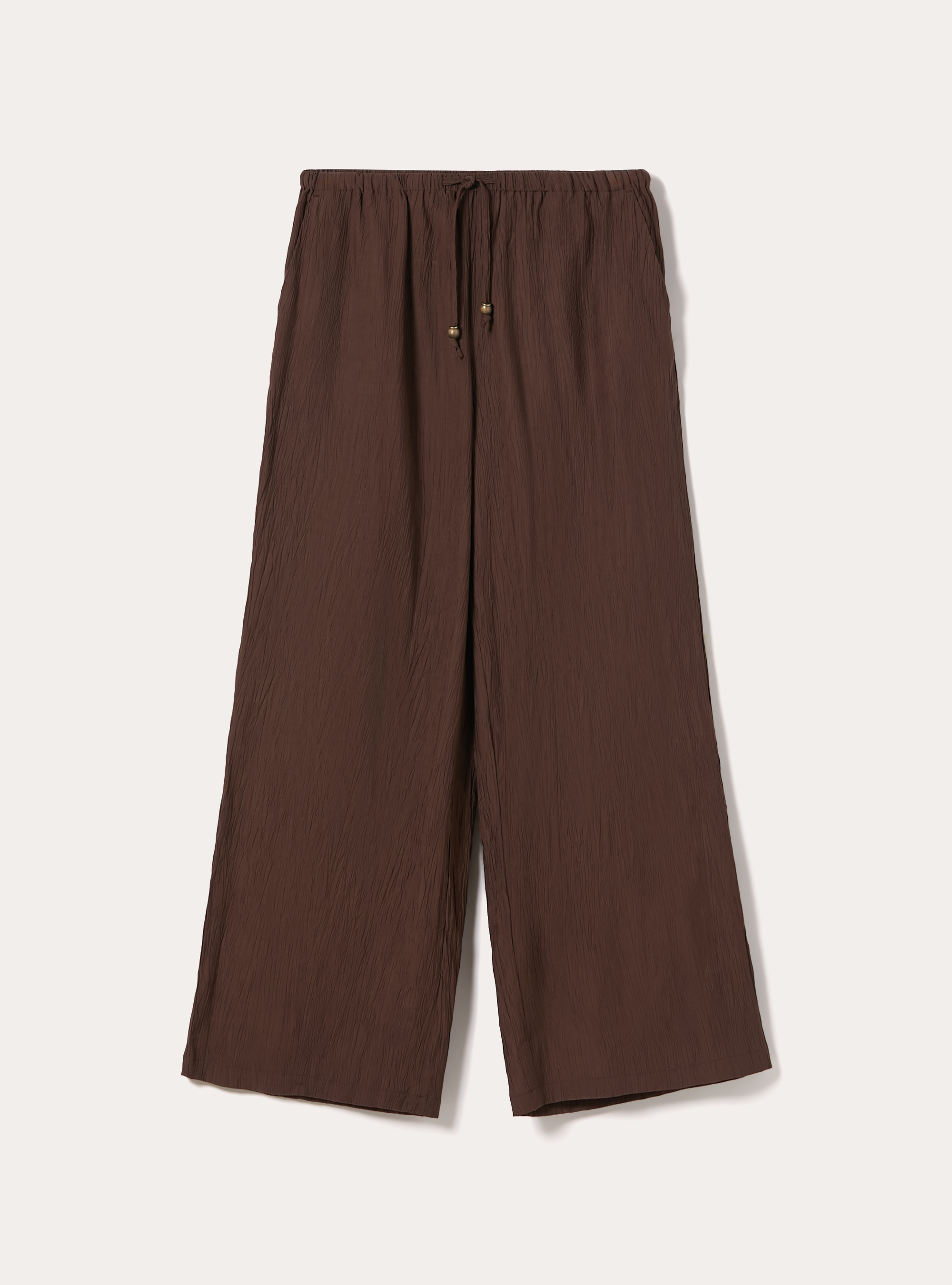 Pantaloni ampi con vita elasticizzata in crepe, MARRONE MEDIO