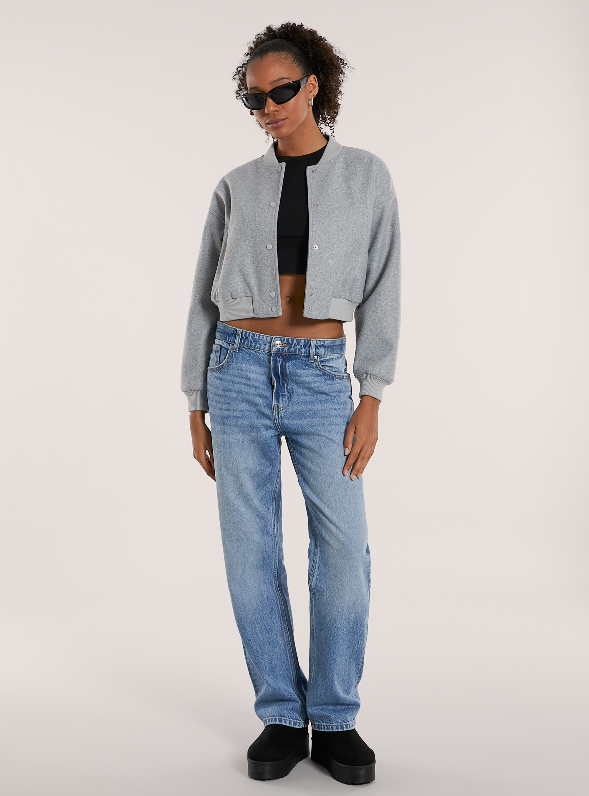 Bomber corto in panno, MGY2 GREY MEL MEDIUM