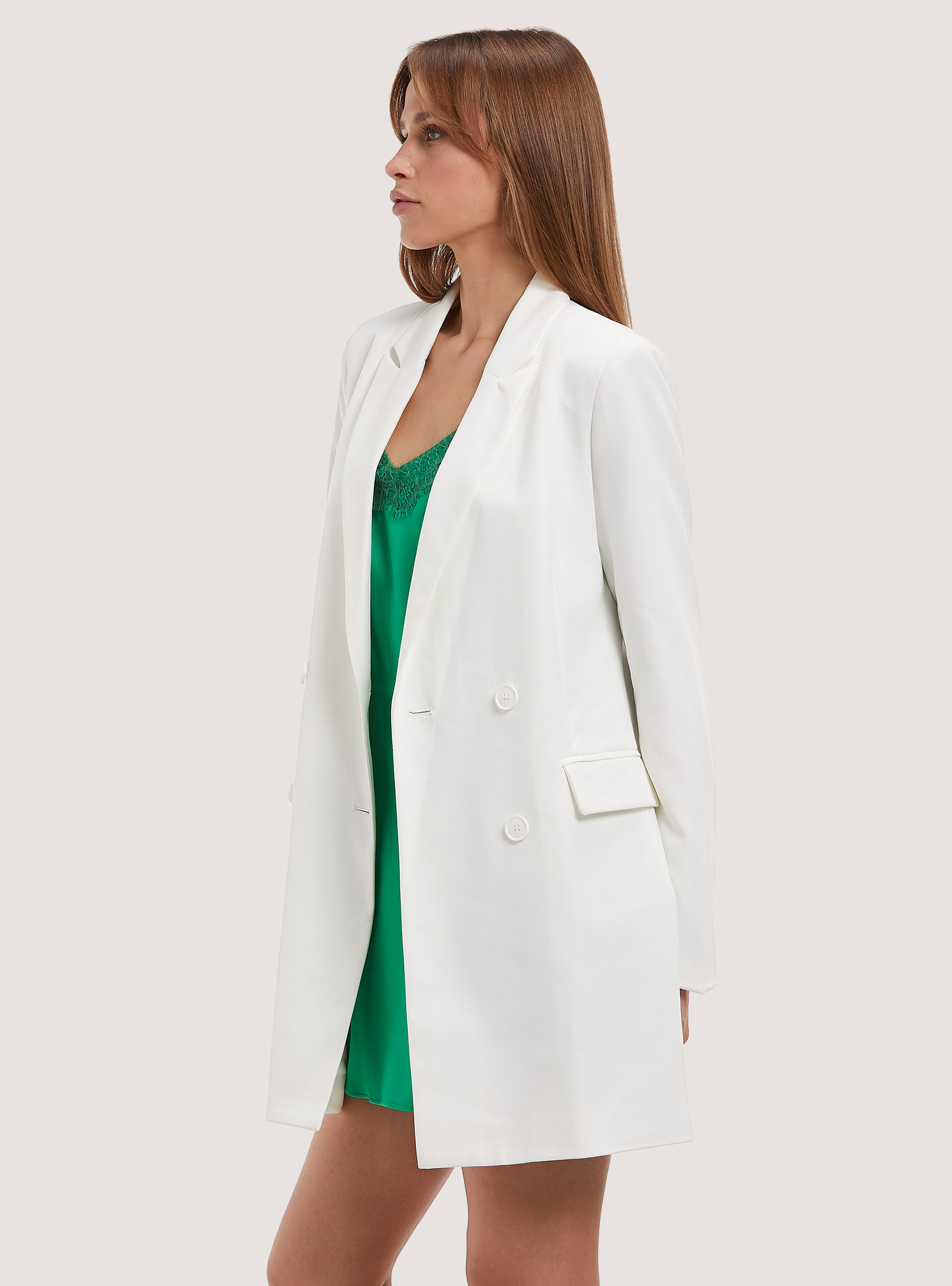 Long double breasted blazer, WH1 OFF WHITE