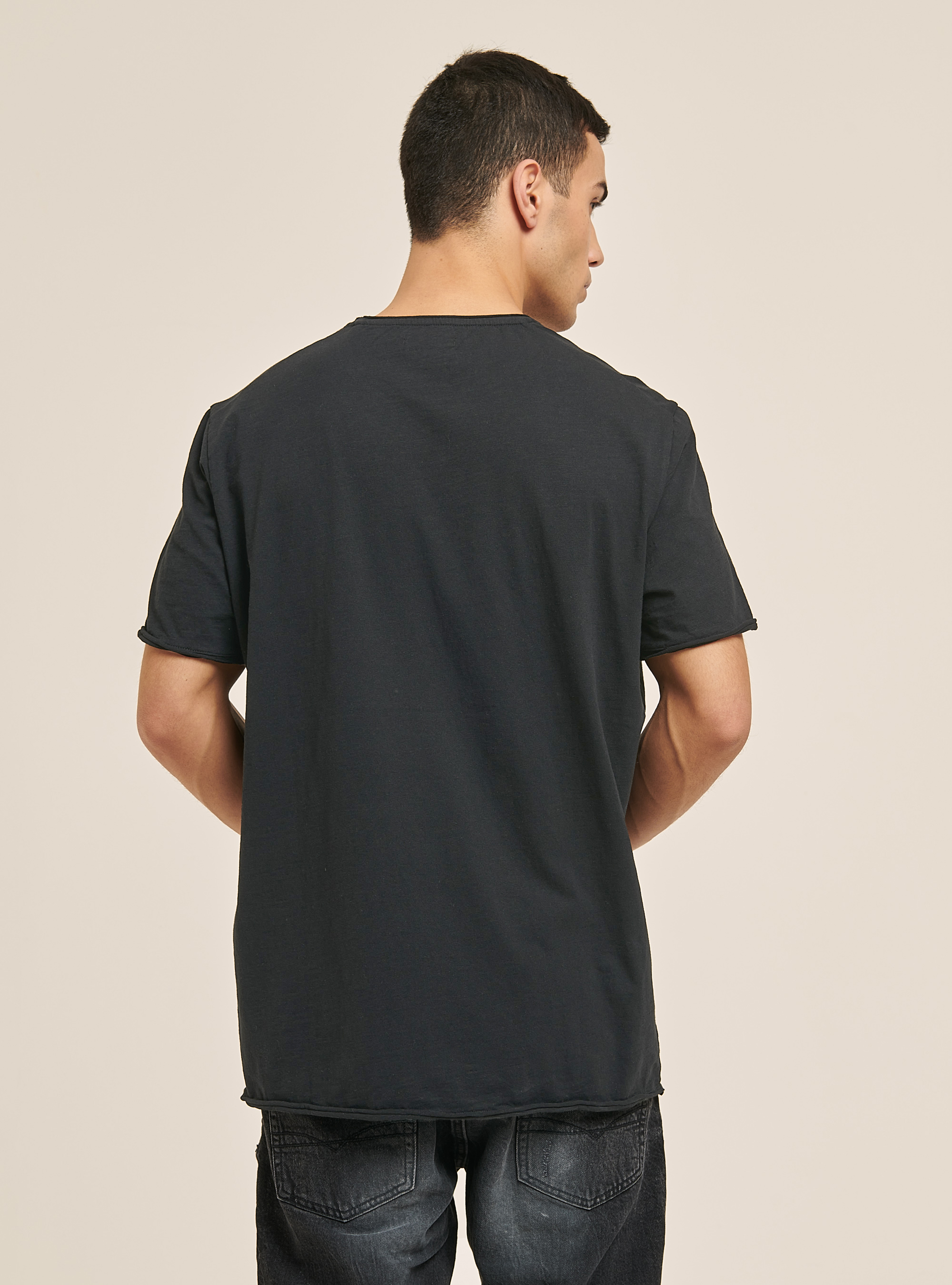 T-shirt en coton coup&eacute; &agrave; vif, BK3 BLACK CHARCOAL