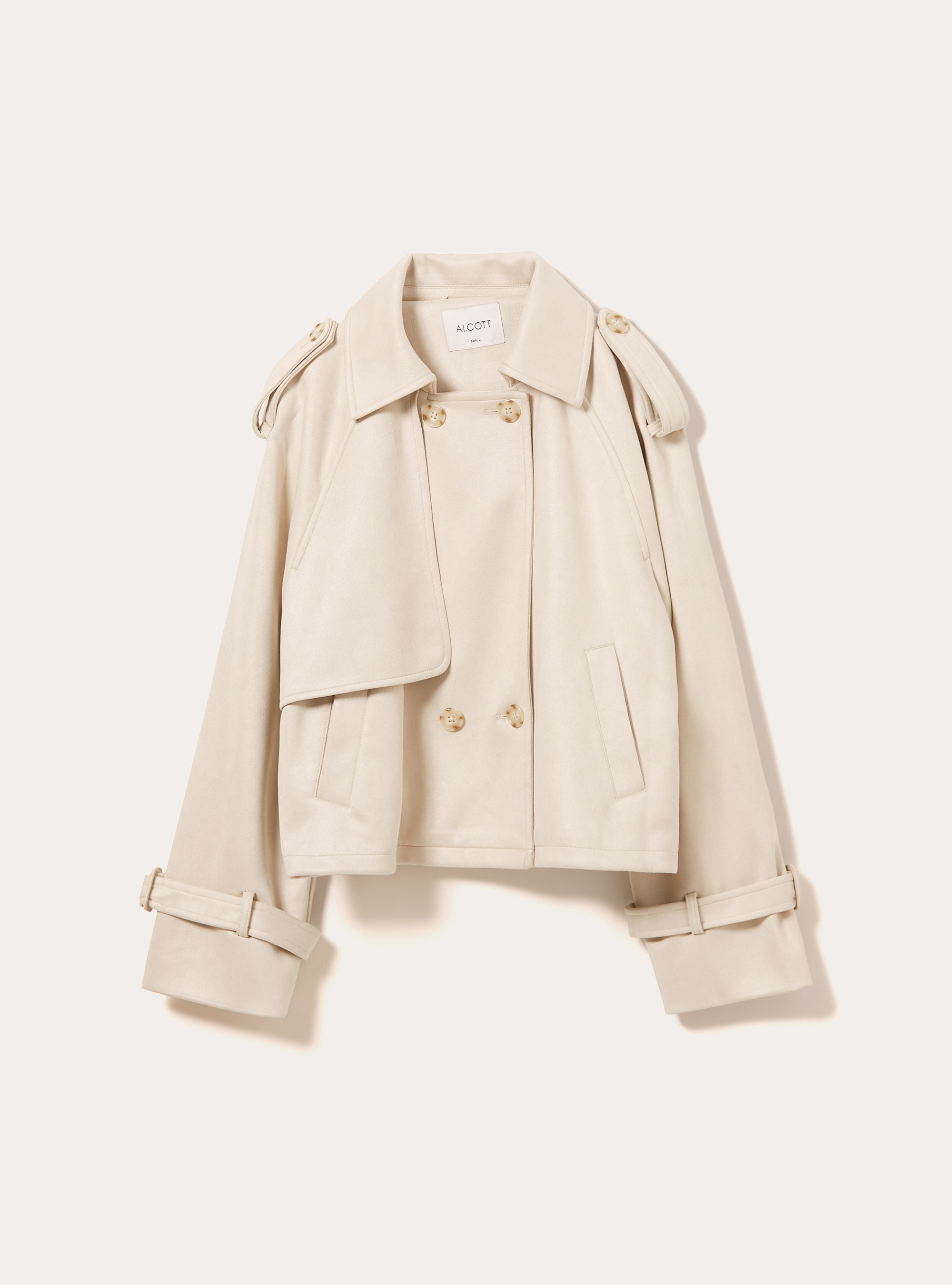 Cropped suede-effect trench coat, SA2 SAND MEDIUM