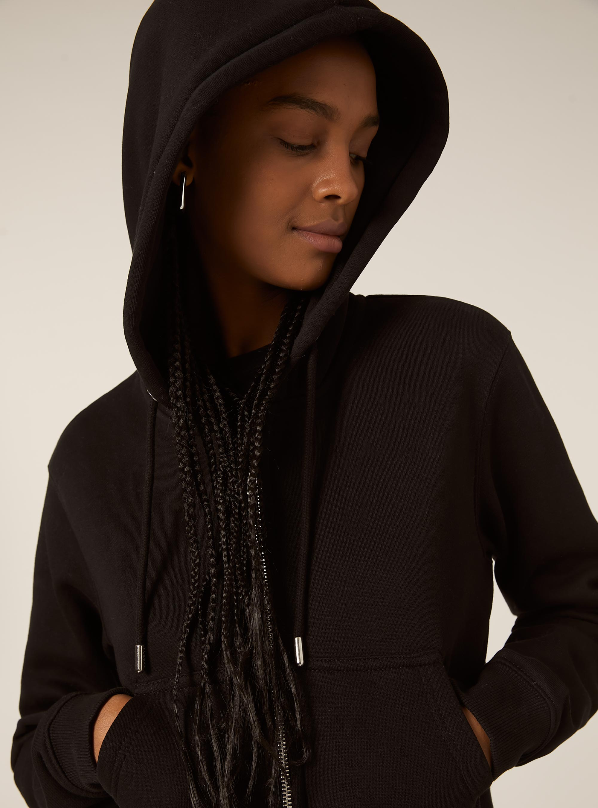 Sweat à capuche zippé court, BK1 BLACK