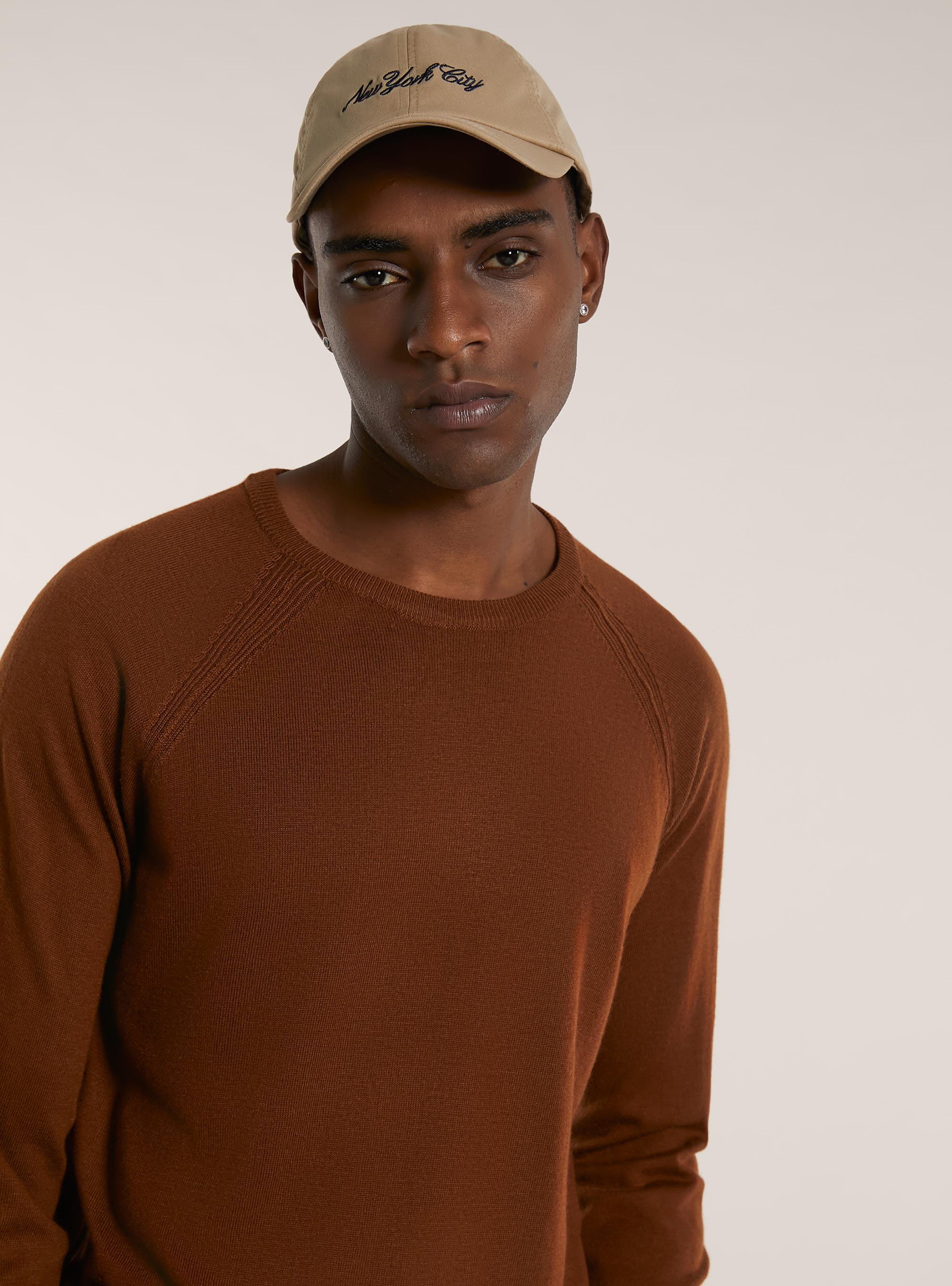 Pullover girocollo misto merino, TB1 TOBACCO DARK