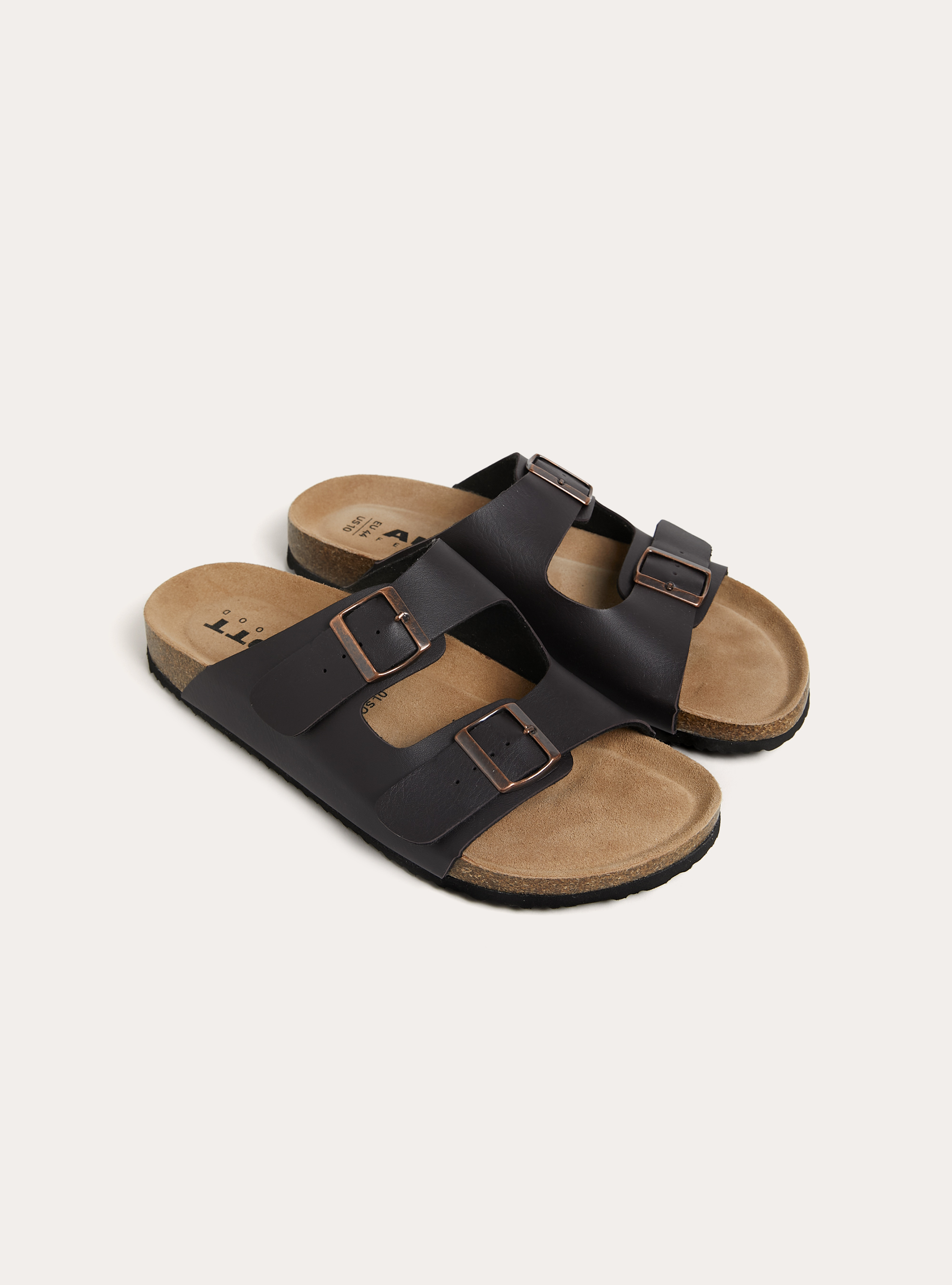 Leather-effect low sandals with suede sole, BR1 BROWN DARK