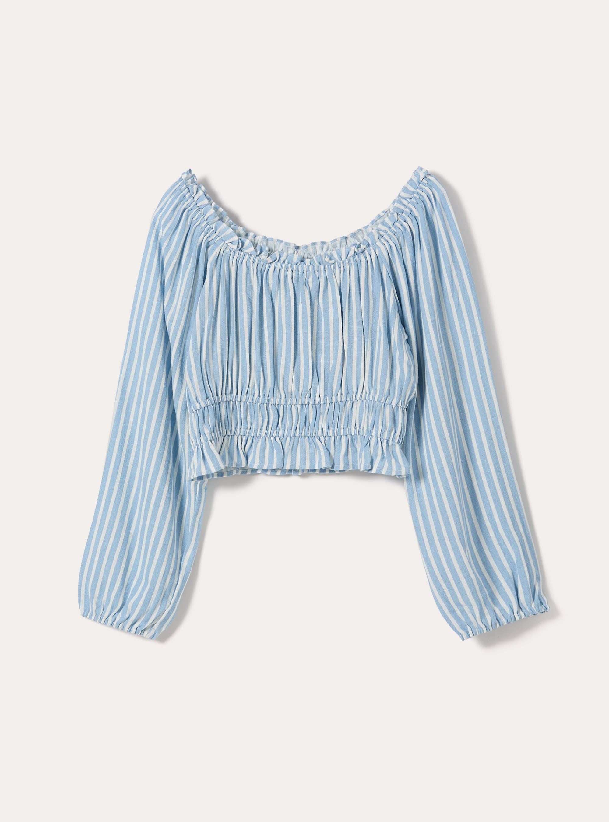 Blusa con spalle scoperte in misto lino, MULTICOLOR