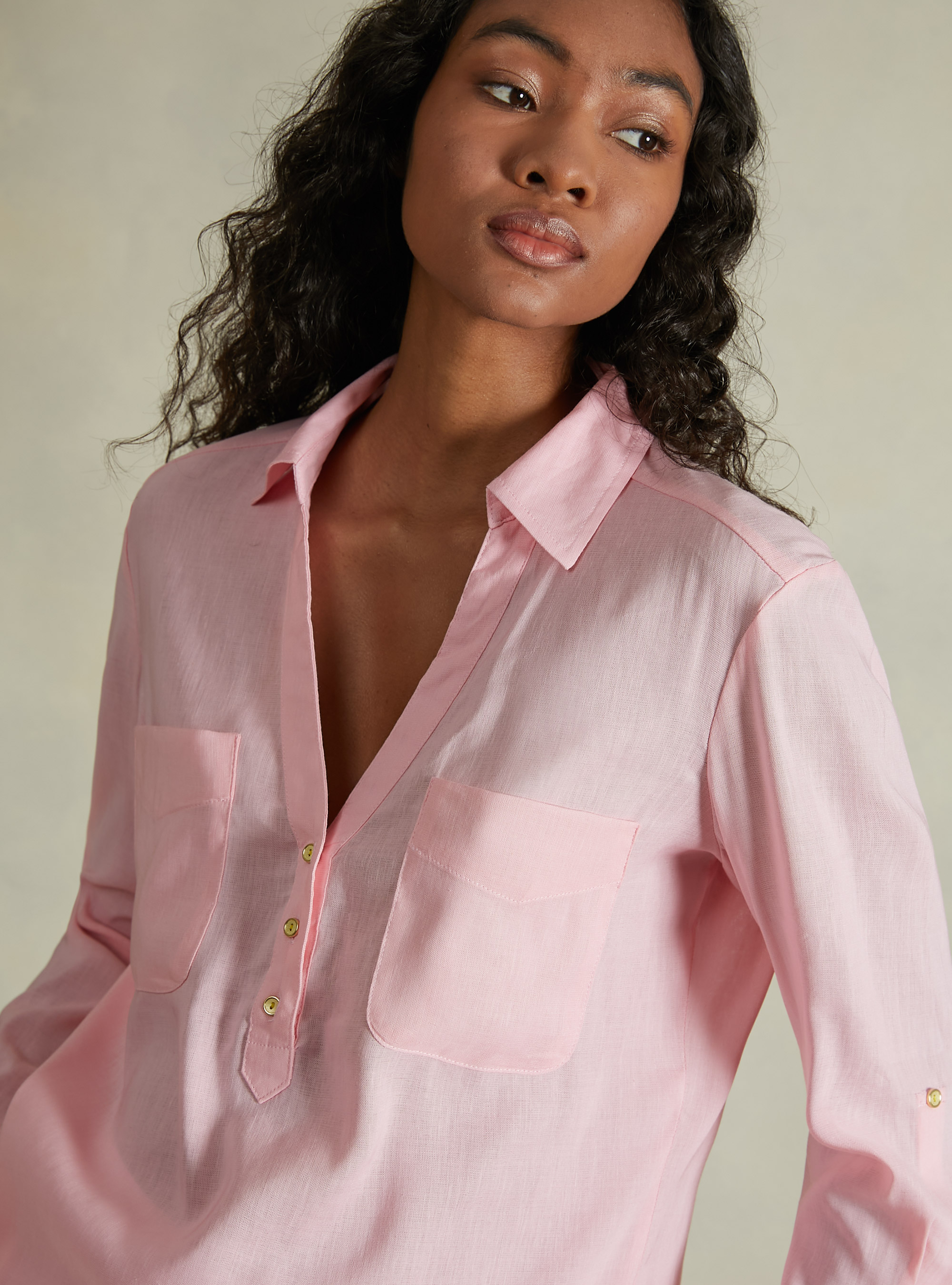 Blusa in puro lino, PK3 PINK LIGHT