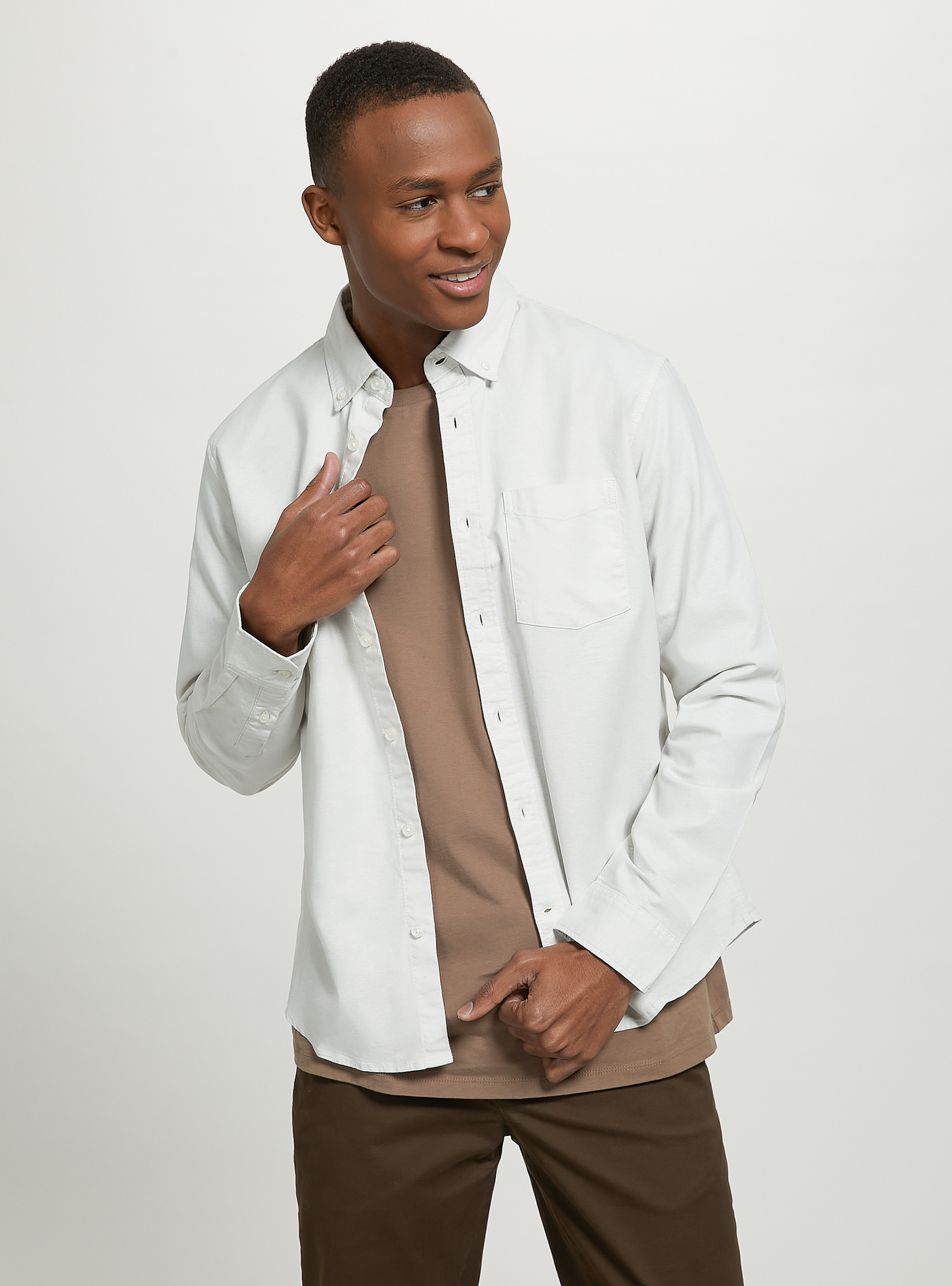 Unifarbenes Baumwollhemd, WH1 OFF WHITE